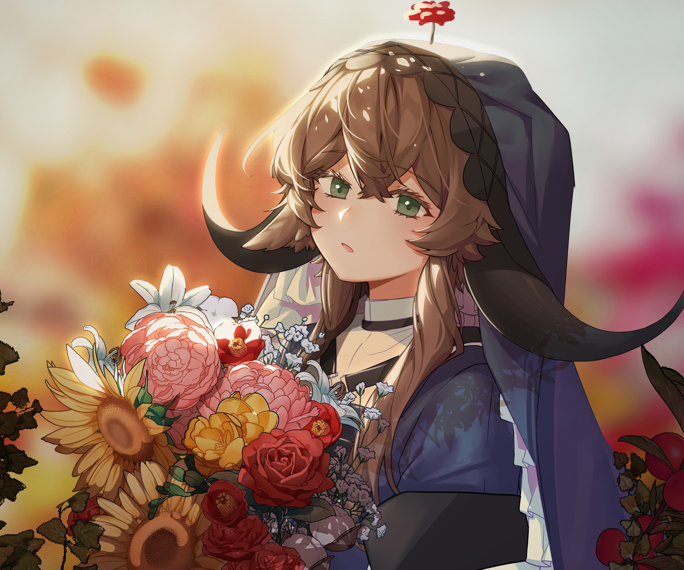 Pallas from Arknights holding flowers HD Wallpaper