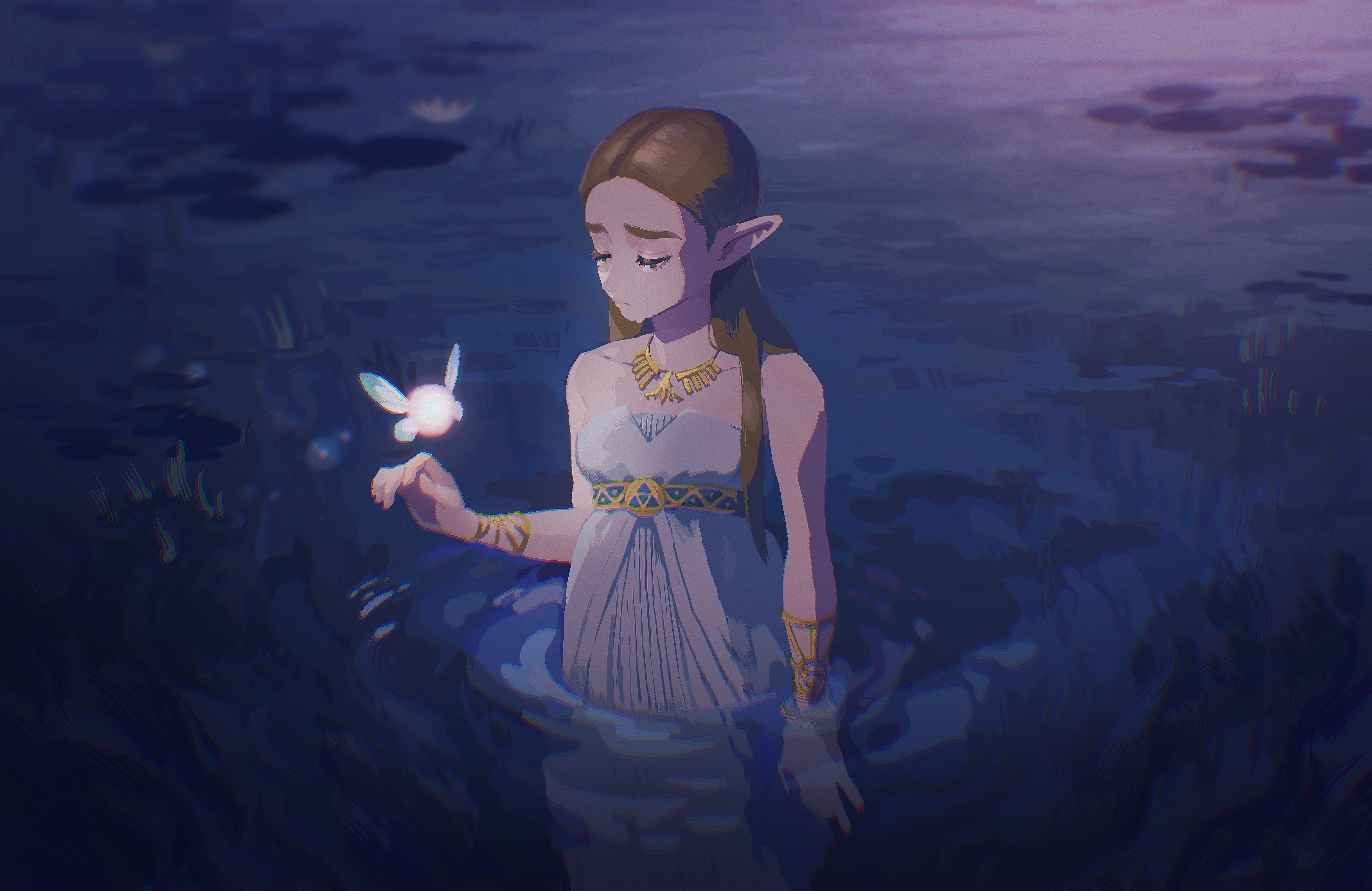 Zelda from The Legend of Zelda in water with a fairy HD Wallpaper