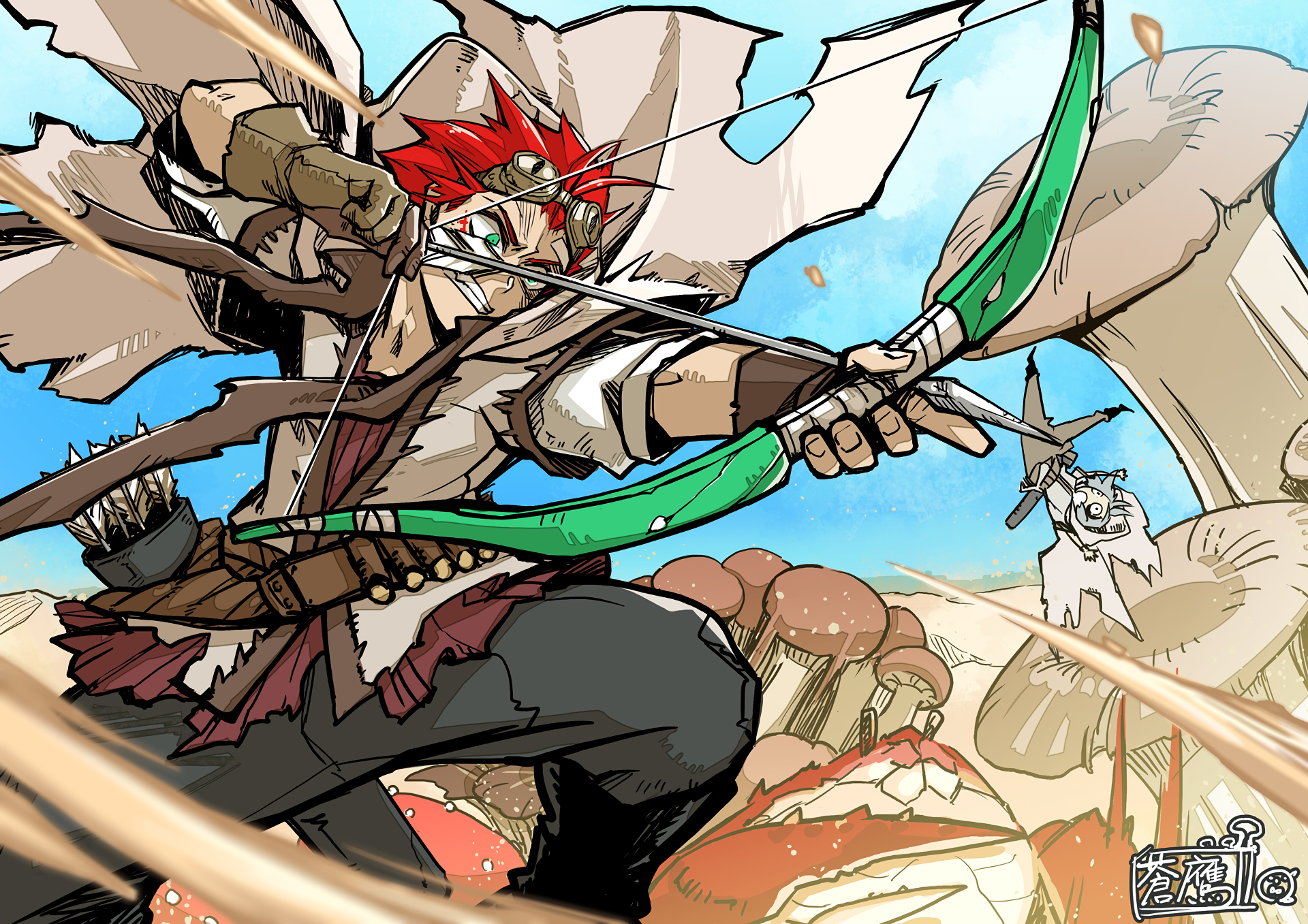Bisco Akaboshi from Sabikui Bisco aiming a bow HD Wallpaper