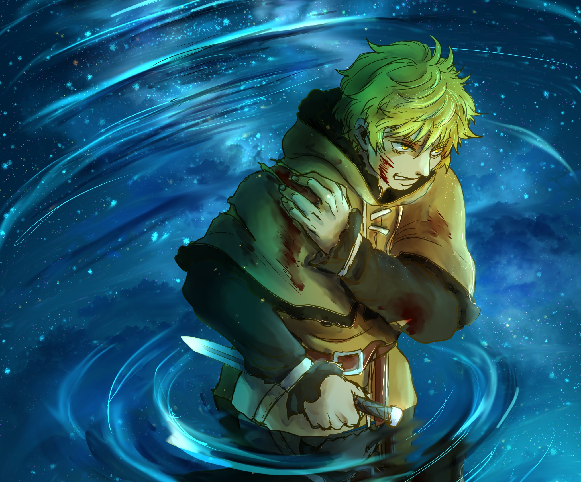 Thorfinn from Vinland Saga in blue vortex HD Wallpaper