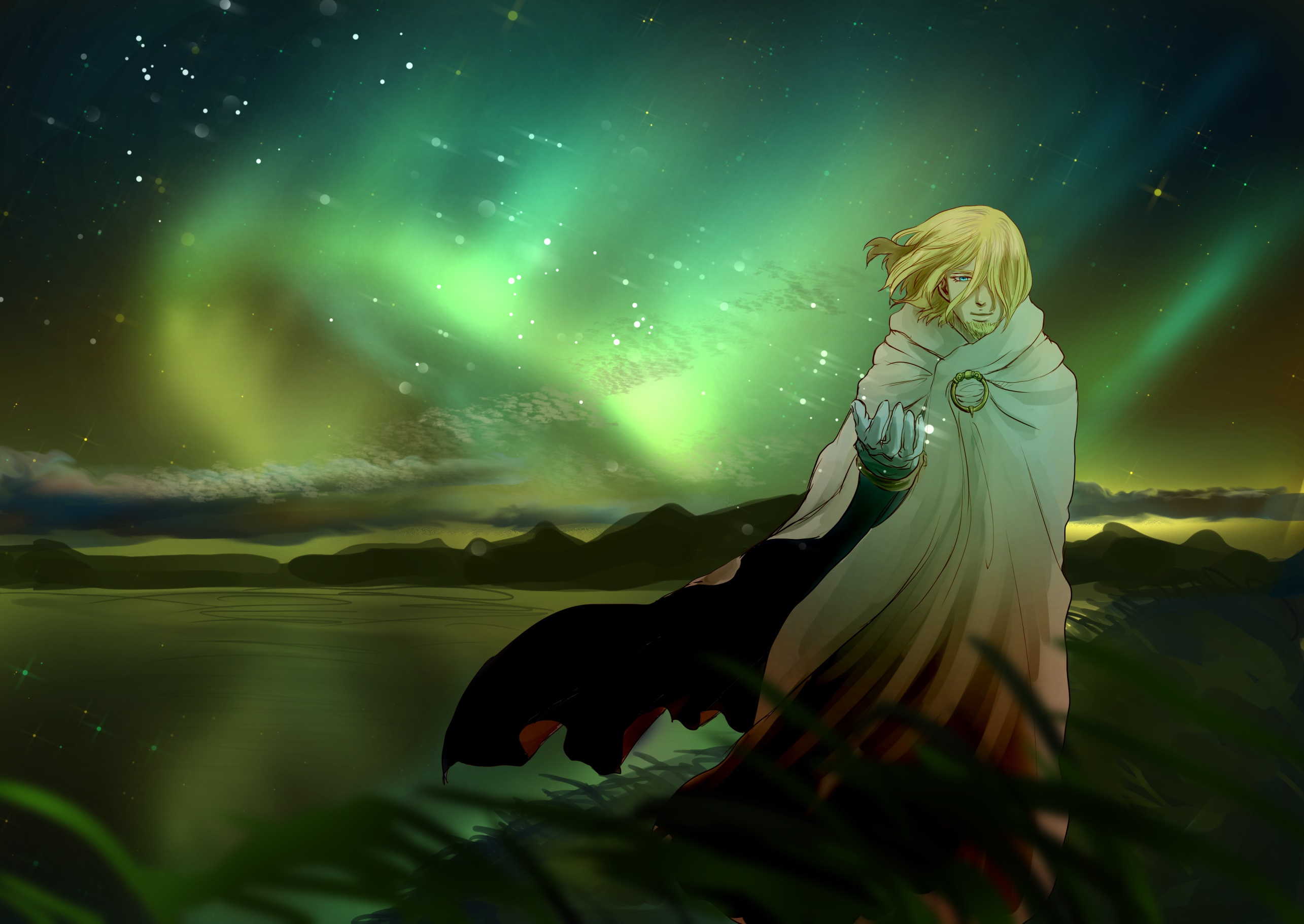 Eskil from Vinland Saga under the aurora HD Wallpaper