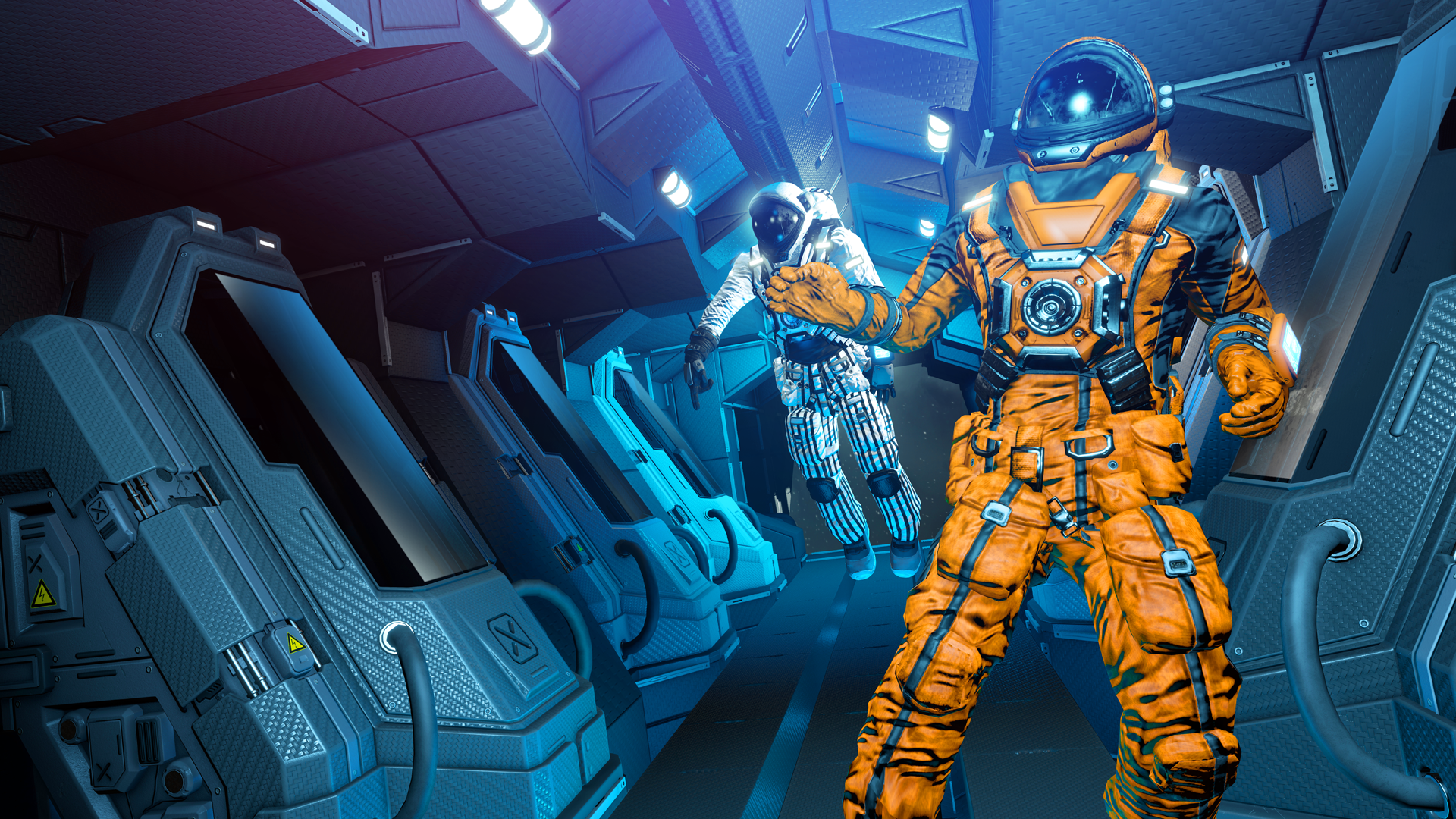 Astronauts in a spaceship corridor in Space Engineers HD Wallpaper