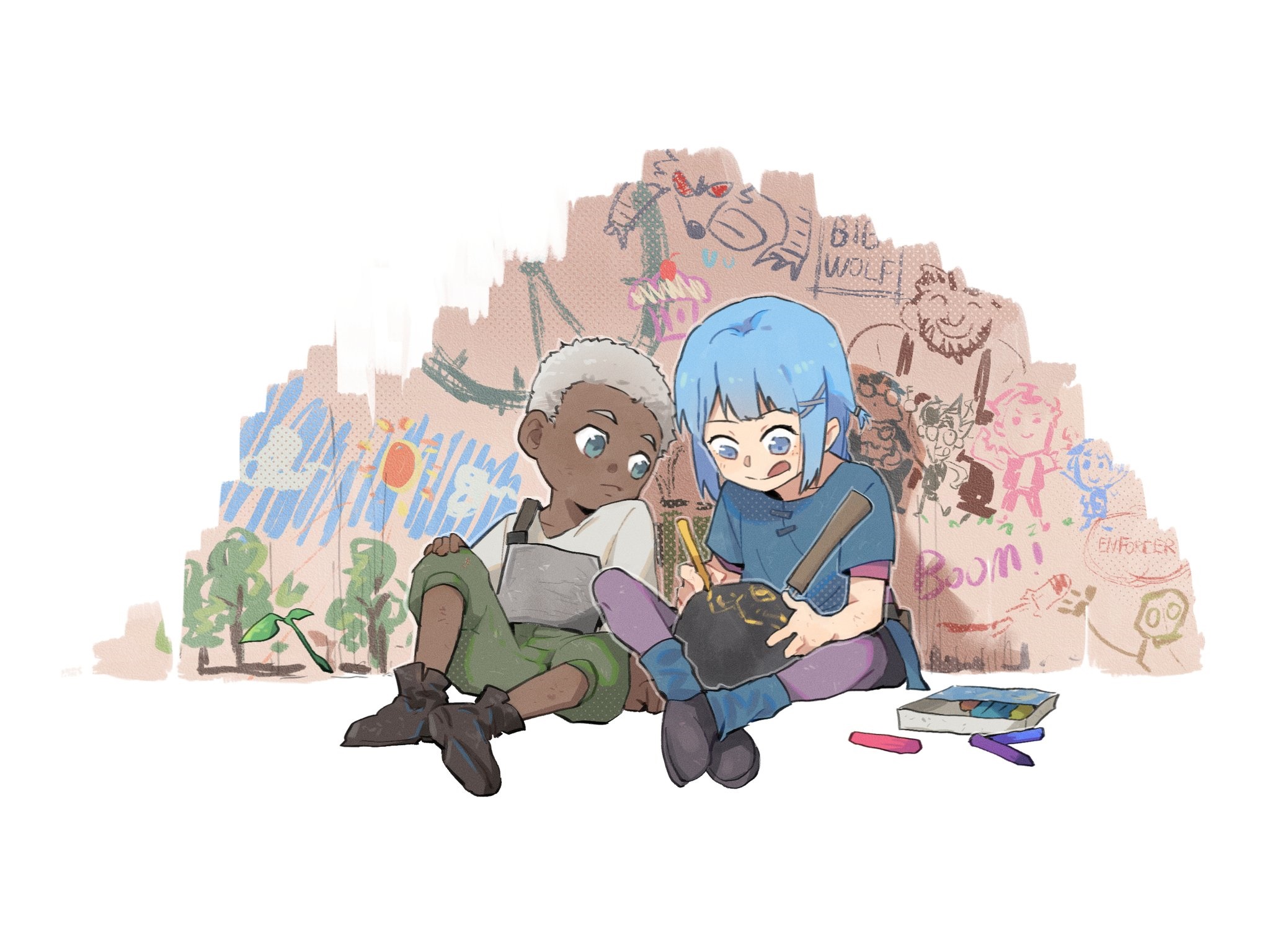Ekko and Jinx from Arcane drawing on a wall HD Wallpaper