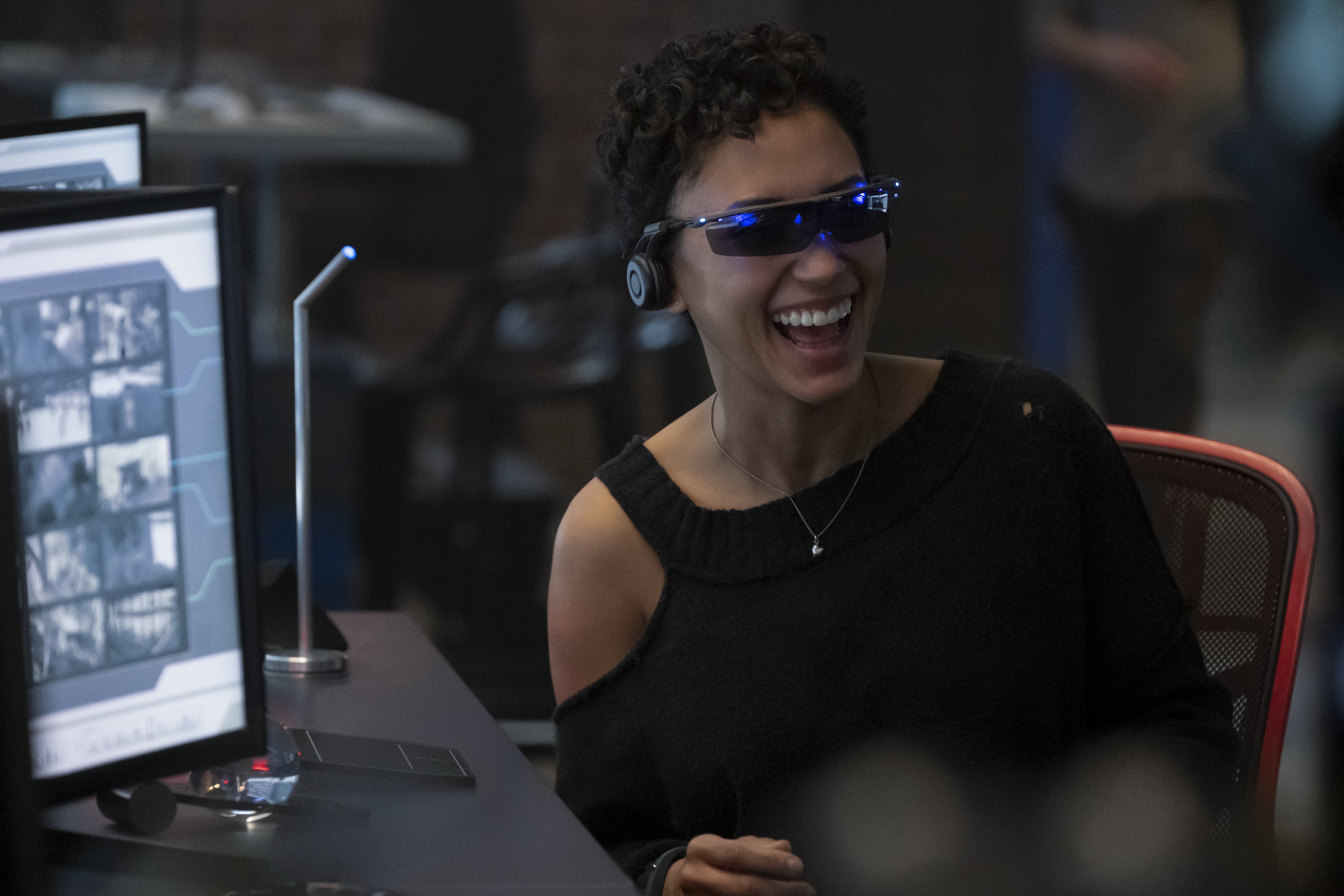 Andy Allo wearing futuristic glasses HD Wallpaper