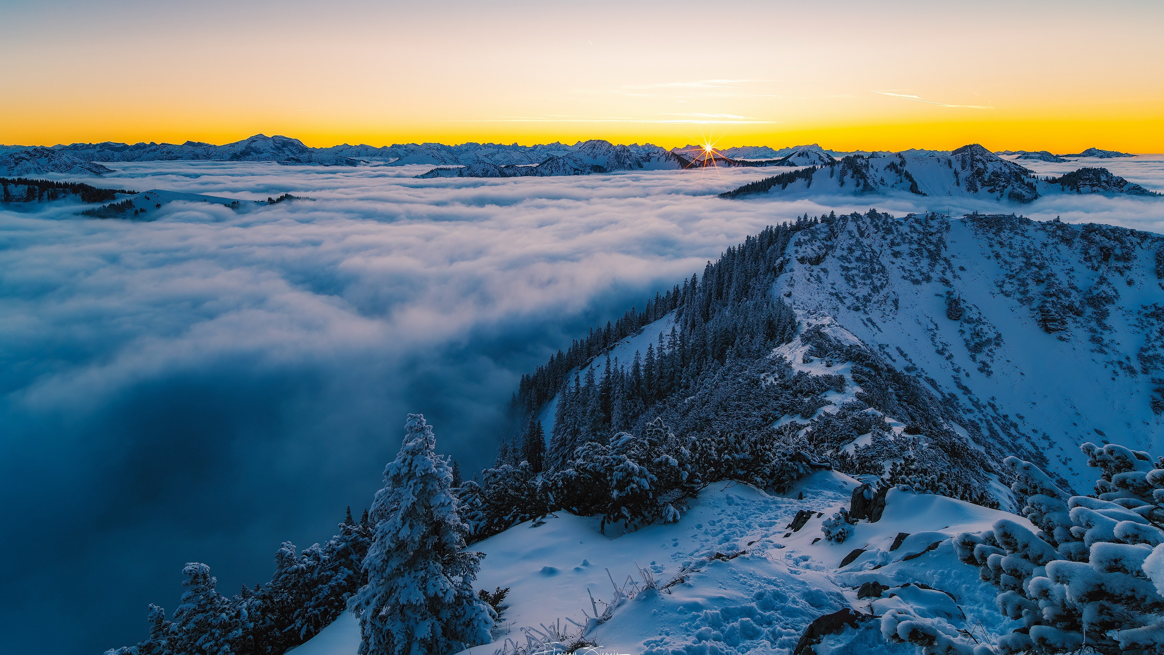 Mountain 4K Sea Of Clouds Fog Winter HD Wallpaper
