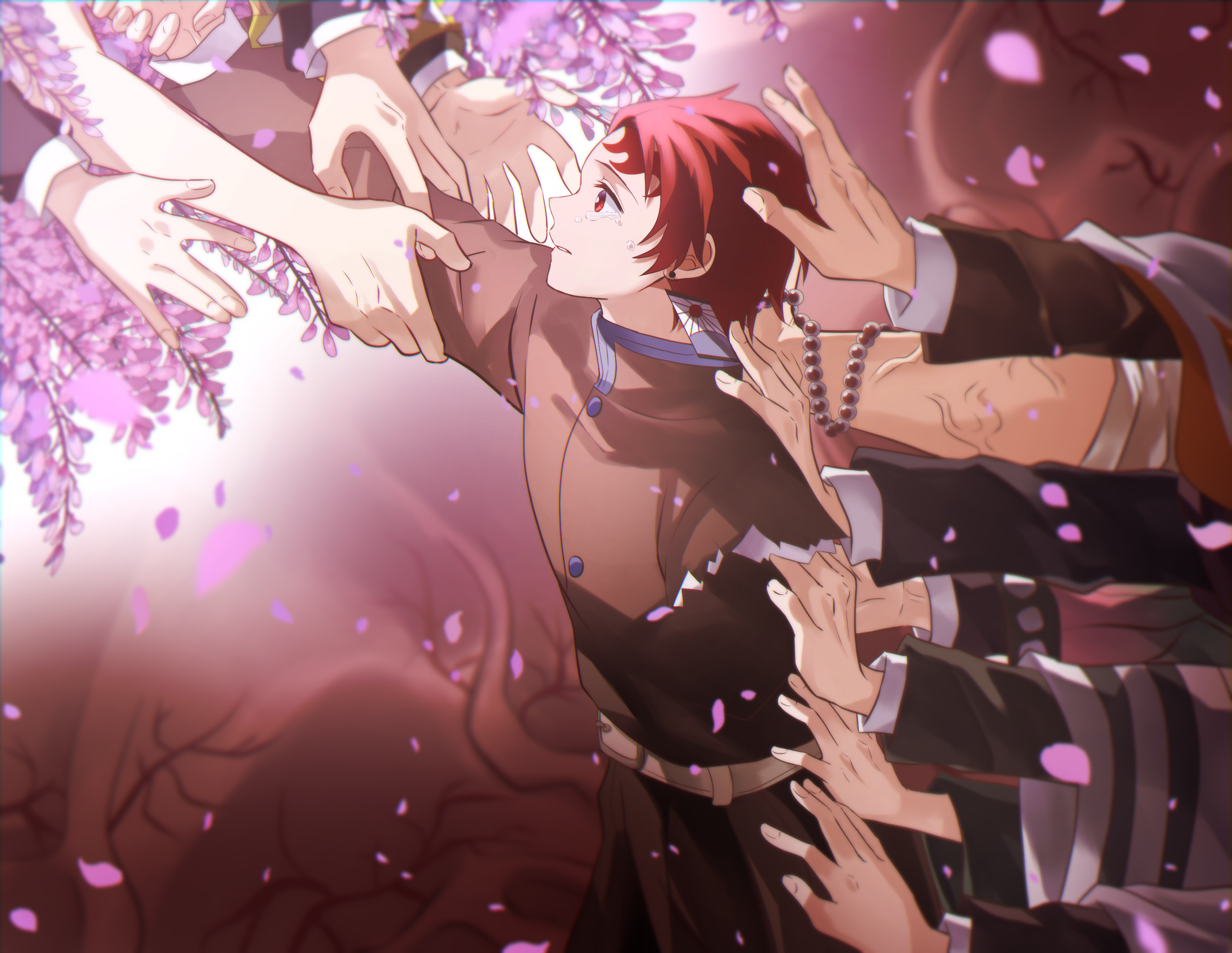 Tanjiro Kamado from Demon Slayer surrounded by hands HD Wallpaper