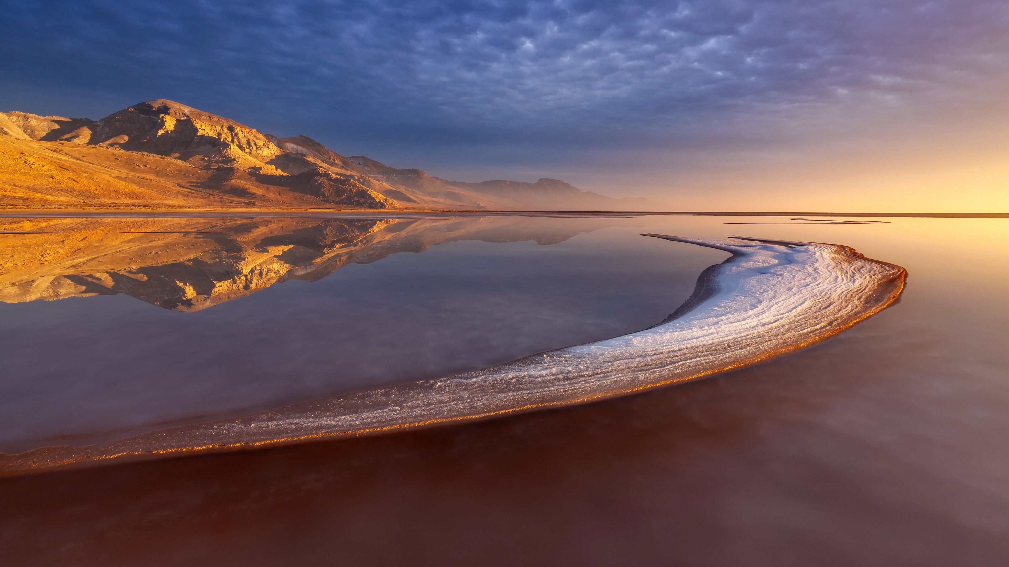 Lake reflection with mountains and sunset sky HD Wallpaper