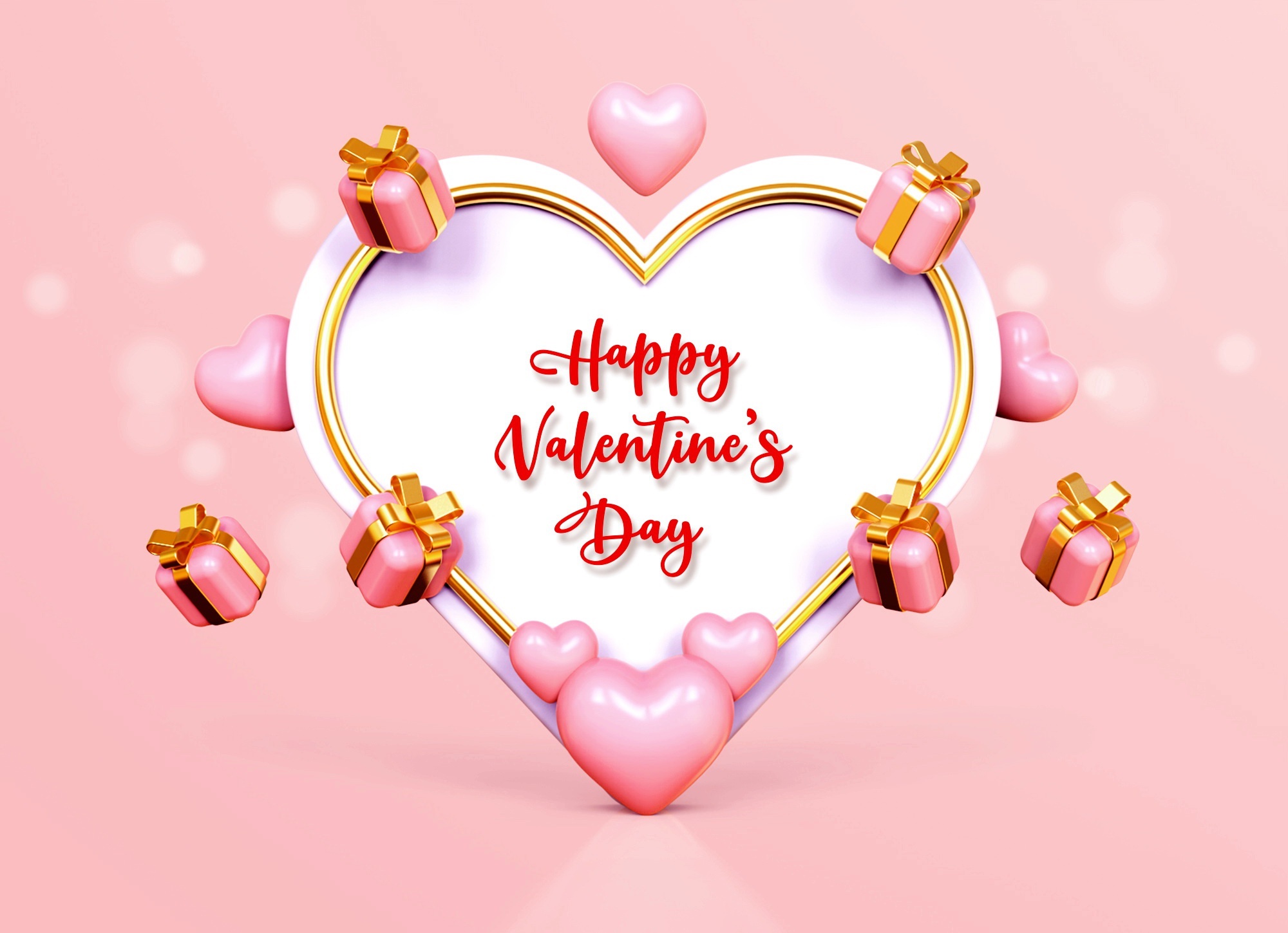 Happy Valentine's Day heart with gifts and hearts HD Wallpaper