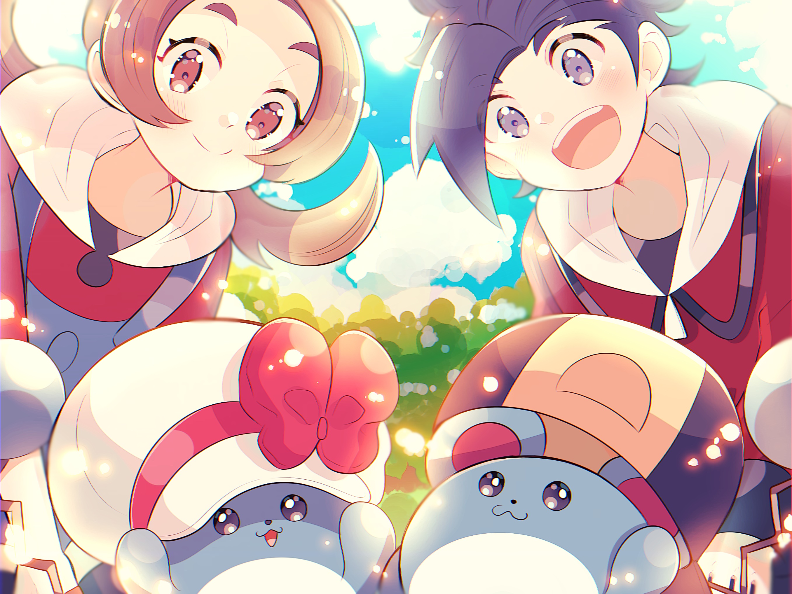 Kotone and Hibiki with Marill from Pokémon HD Wallpaper
