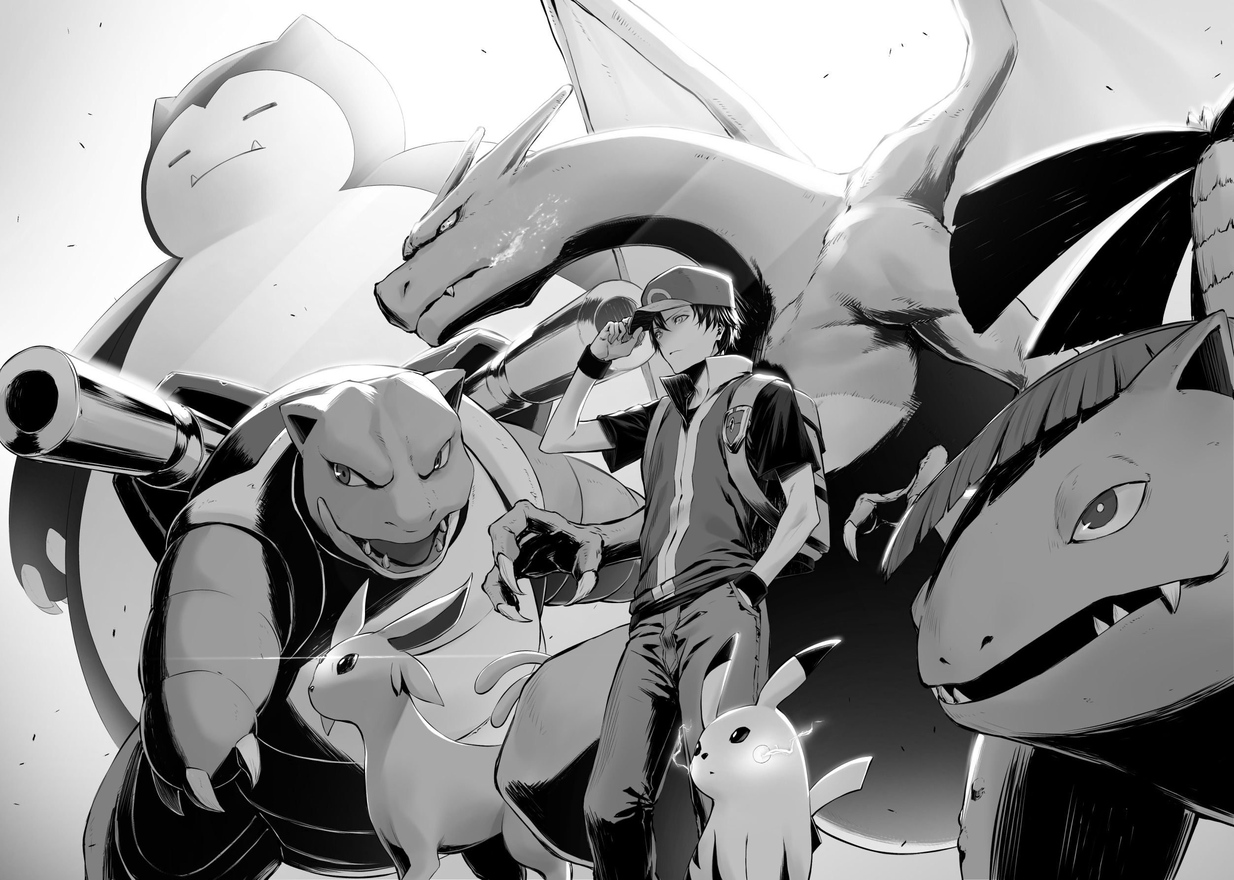 Red and his Pokémon team HD Wallpaper