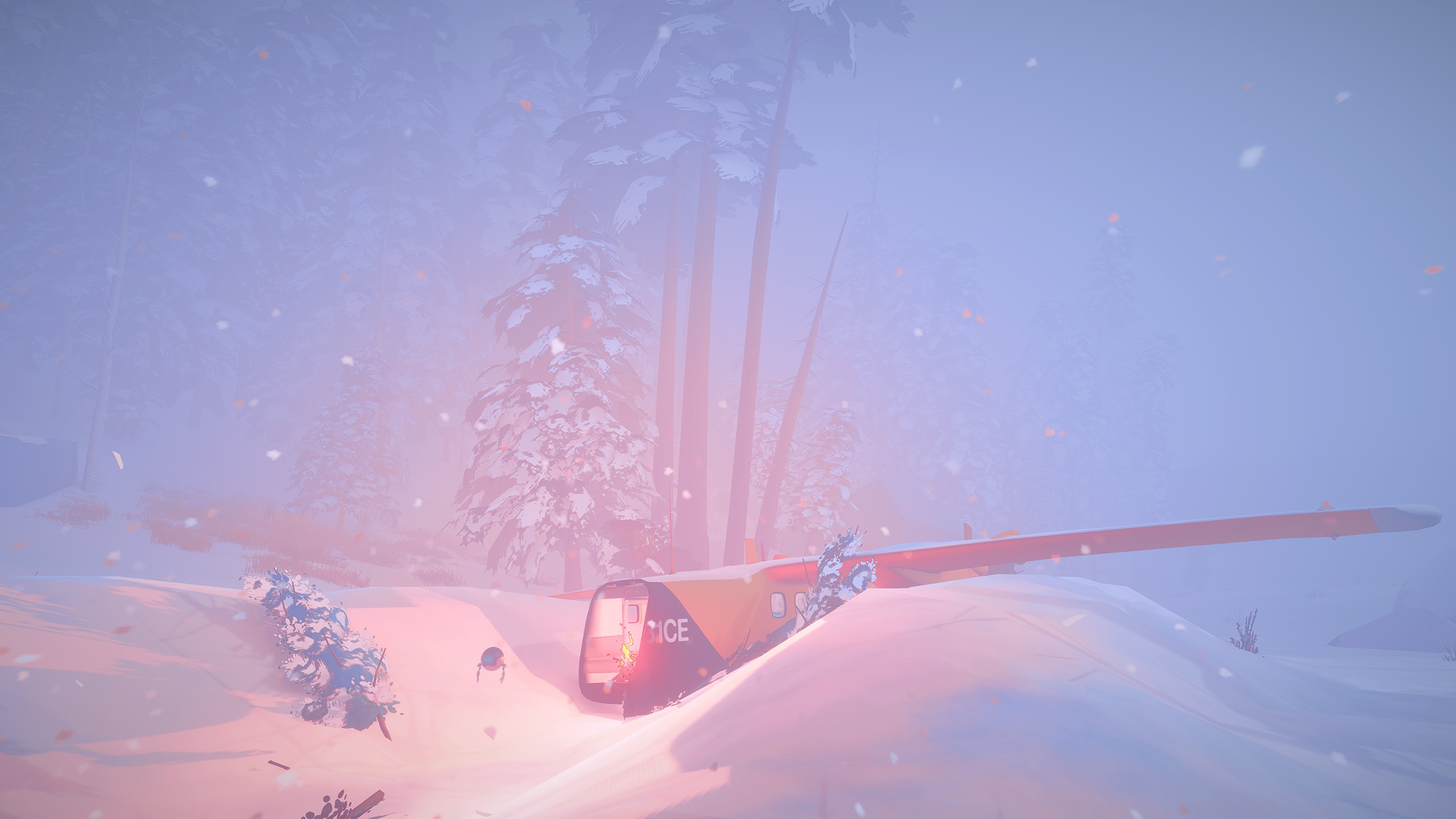 Plane crash in a snowy forest during a blizzard HD Wallpaper