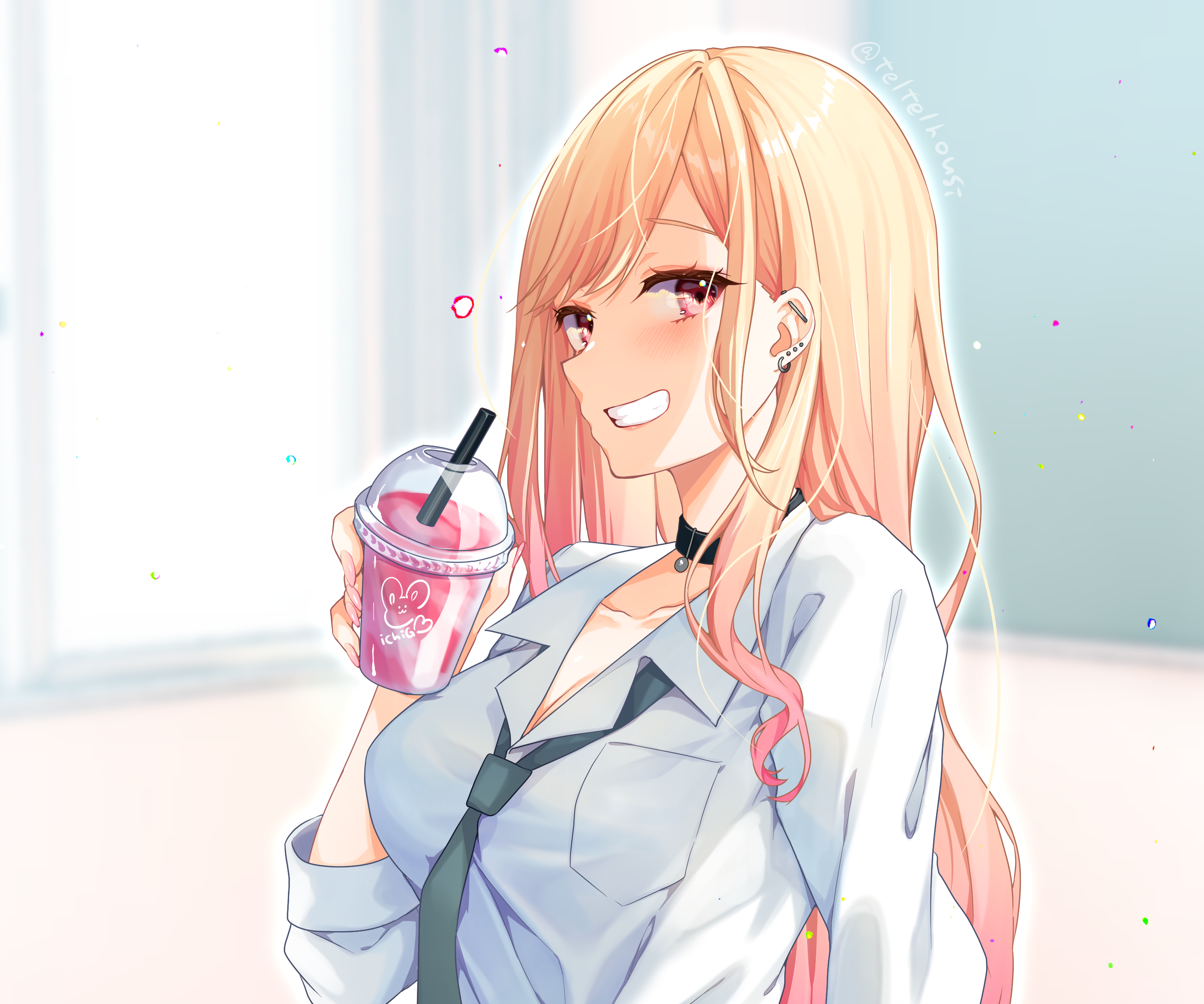 Marin Kitagawa from My Dress-Up Darling holding a drink HD Wallpaper