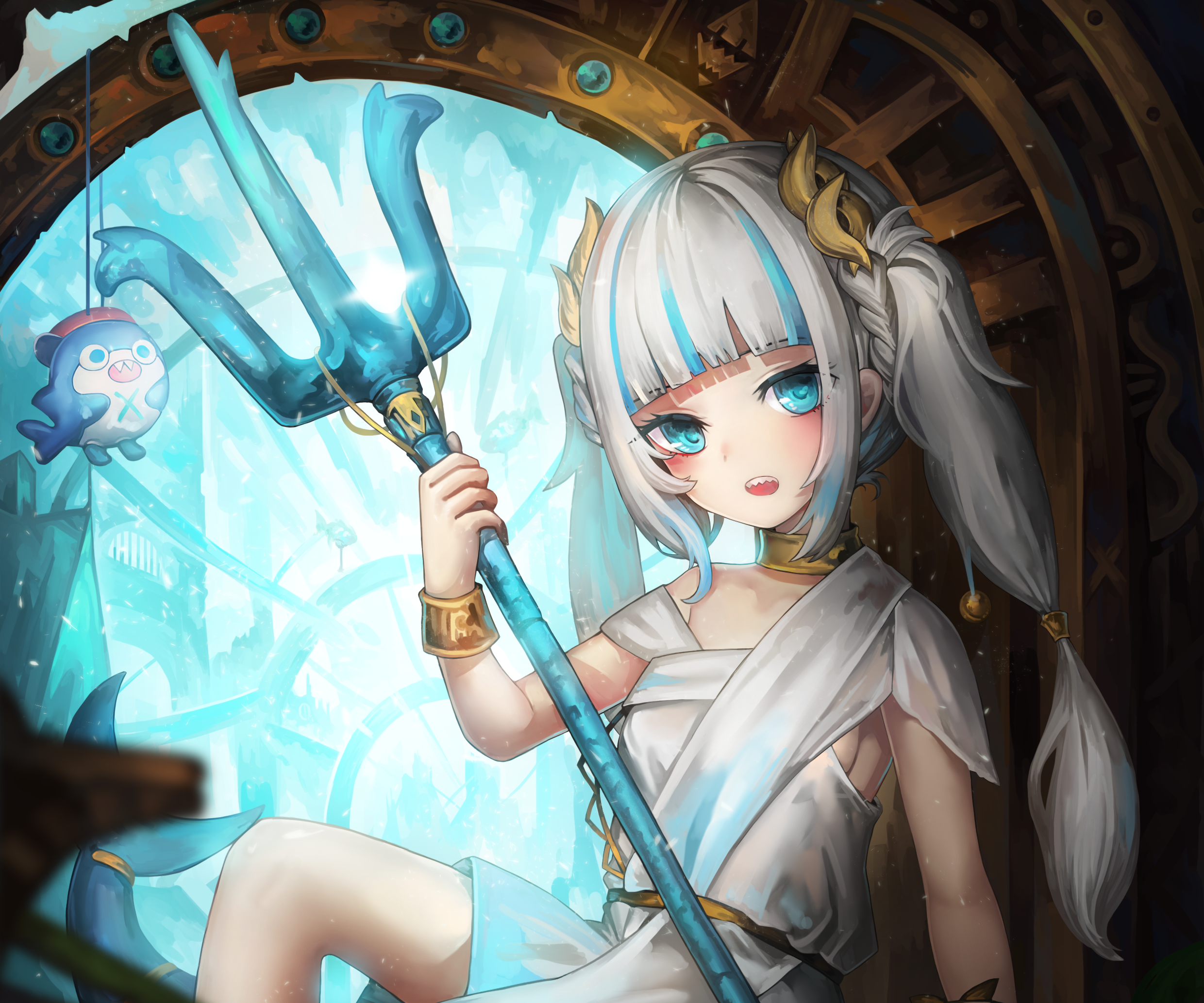 Gawr Gura from Hololive holding a trident HD Wallpaper