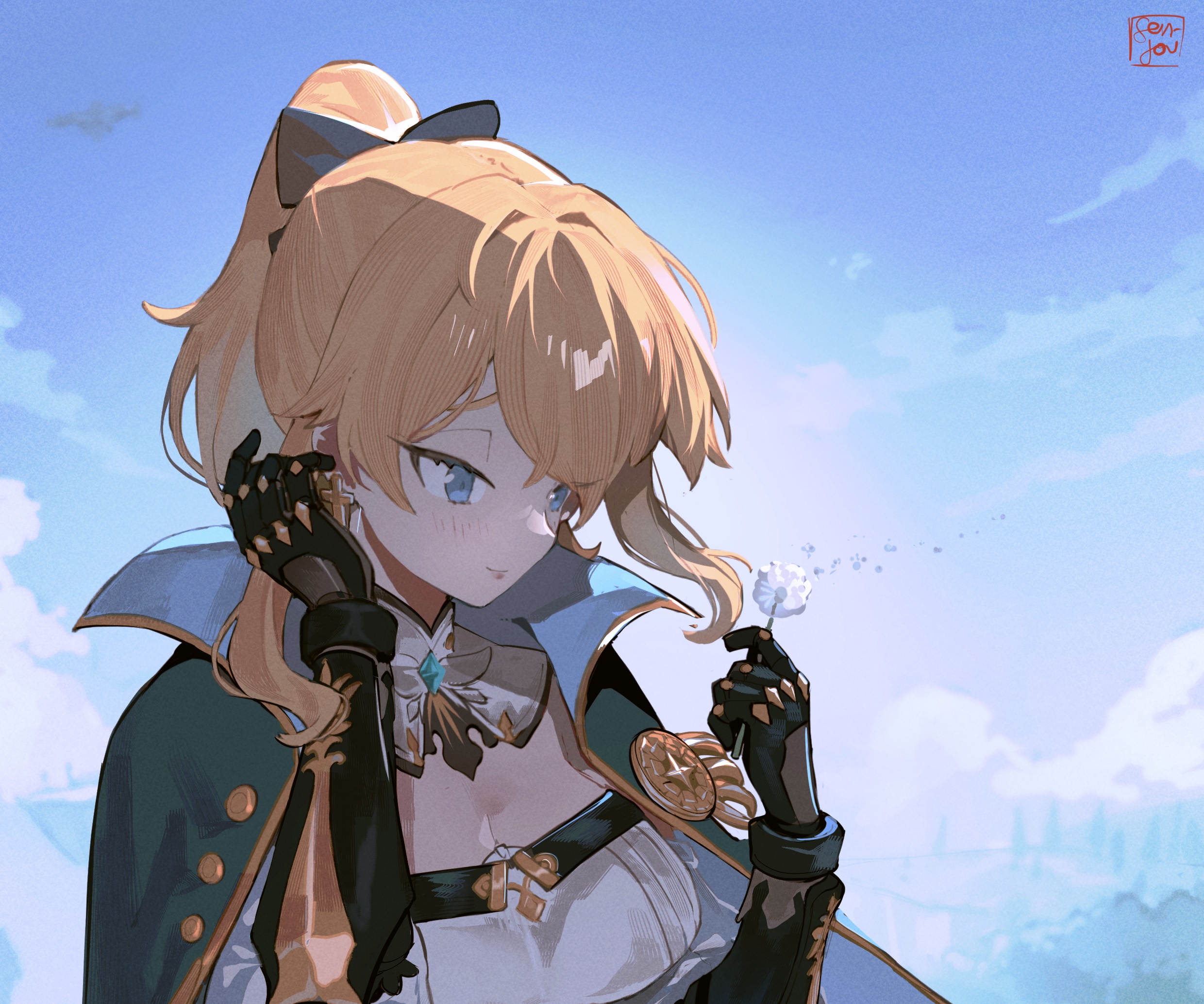 Jean from Genshin Impact blowing a dandelion HD Wallpaper
