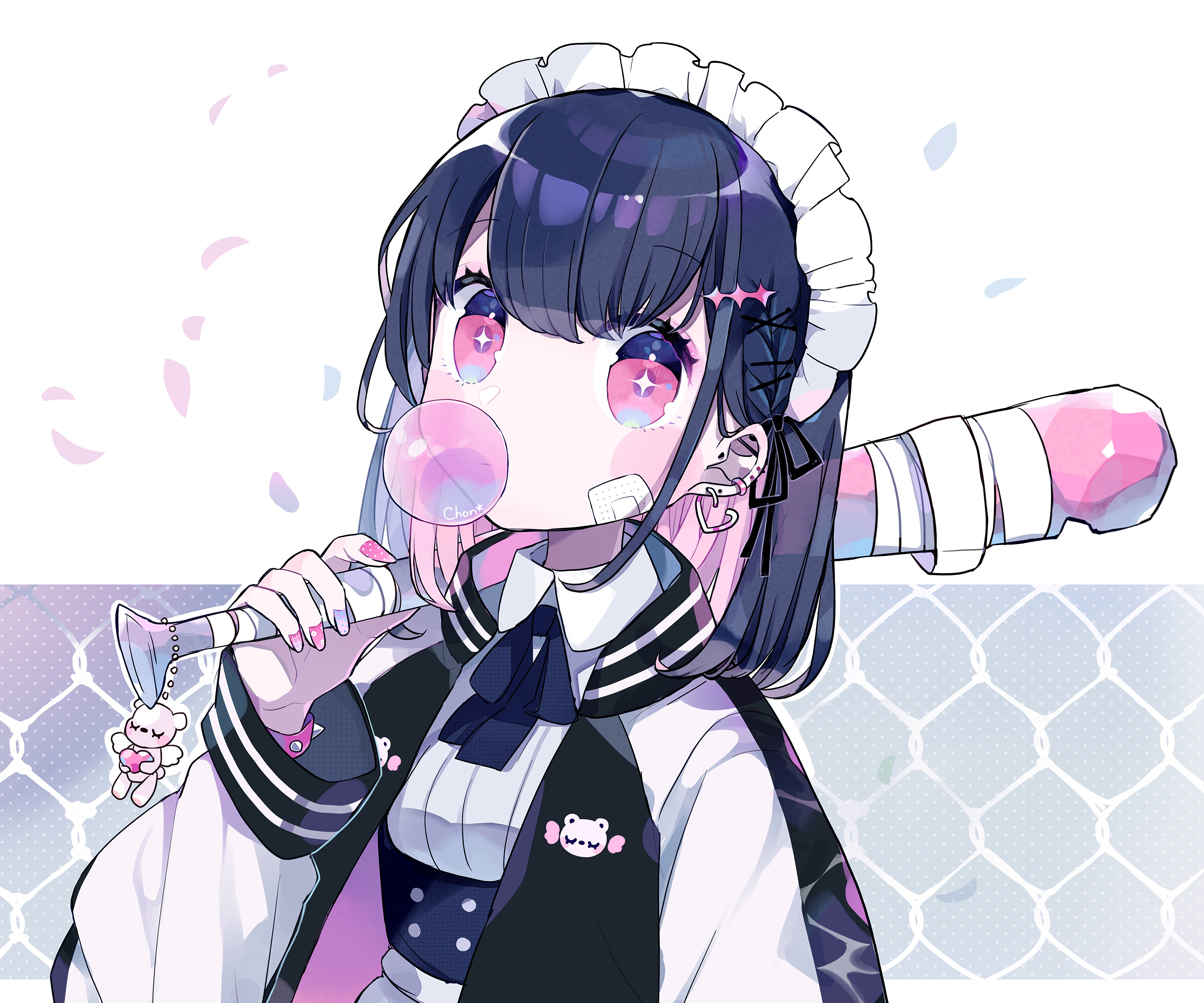 Girl with bubble gum and baseball bat 4K HD Wallpaper