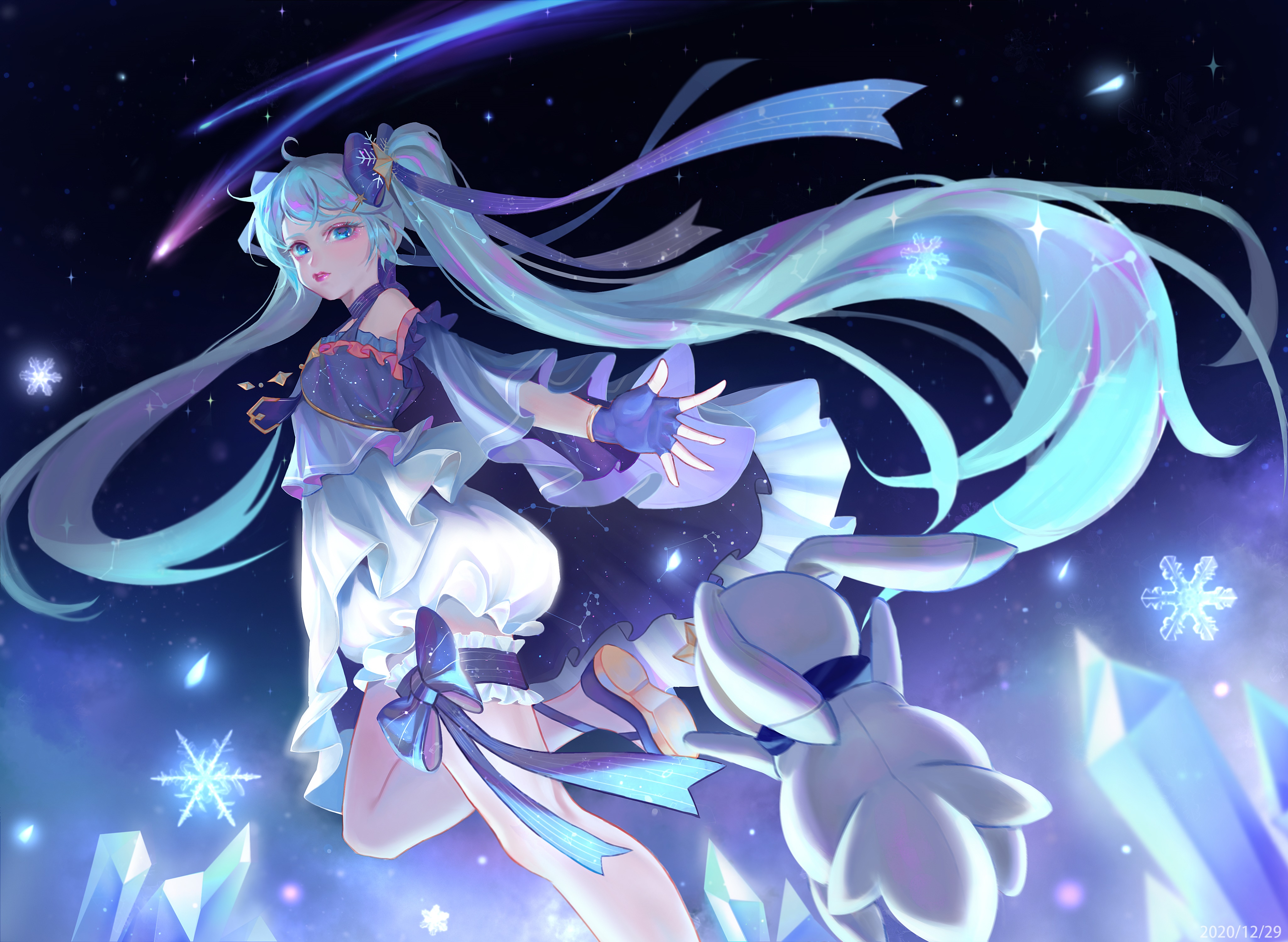 Hatsune Miku in a starry winter wonderland HD Wallpaper