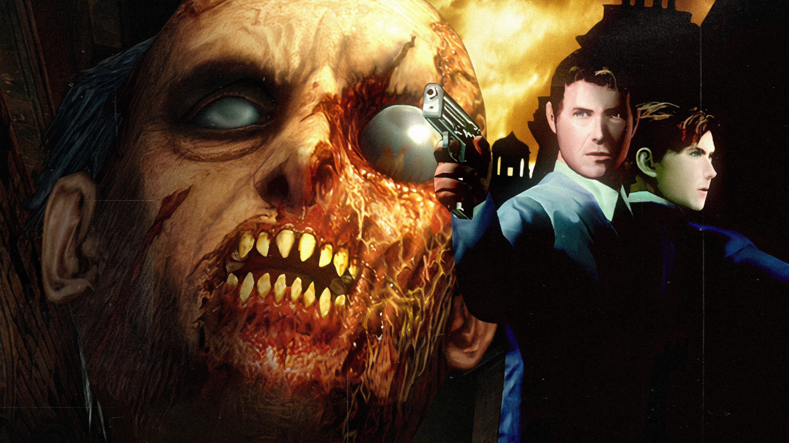 Zombie and two men in suits HD Wallpaper