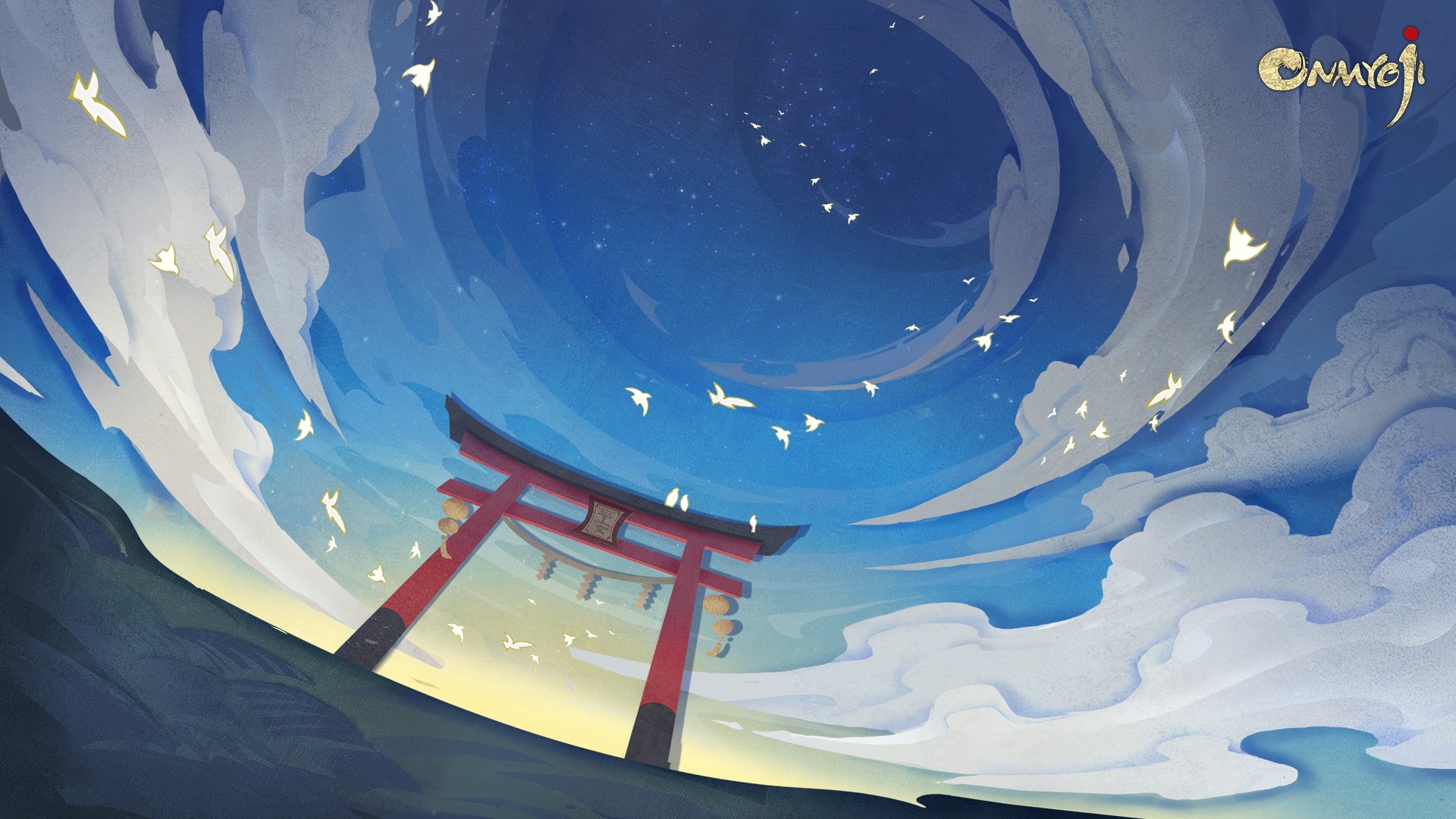 Onmyoji Torii Gate with Birds HD Wallpaper
