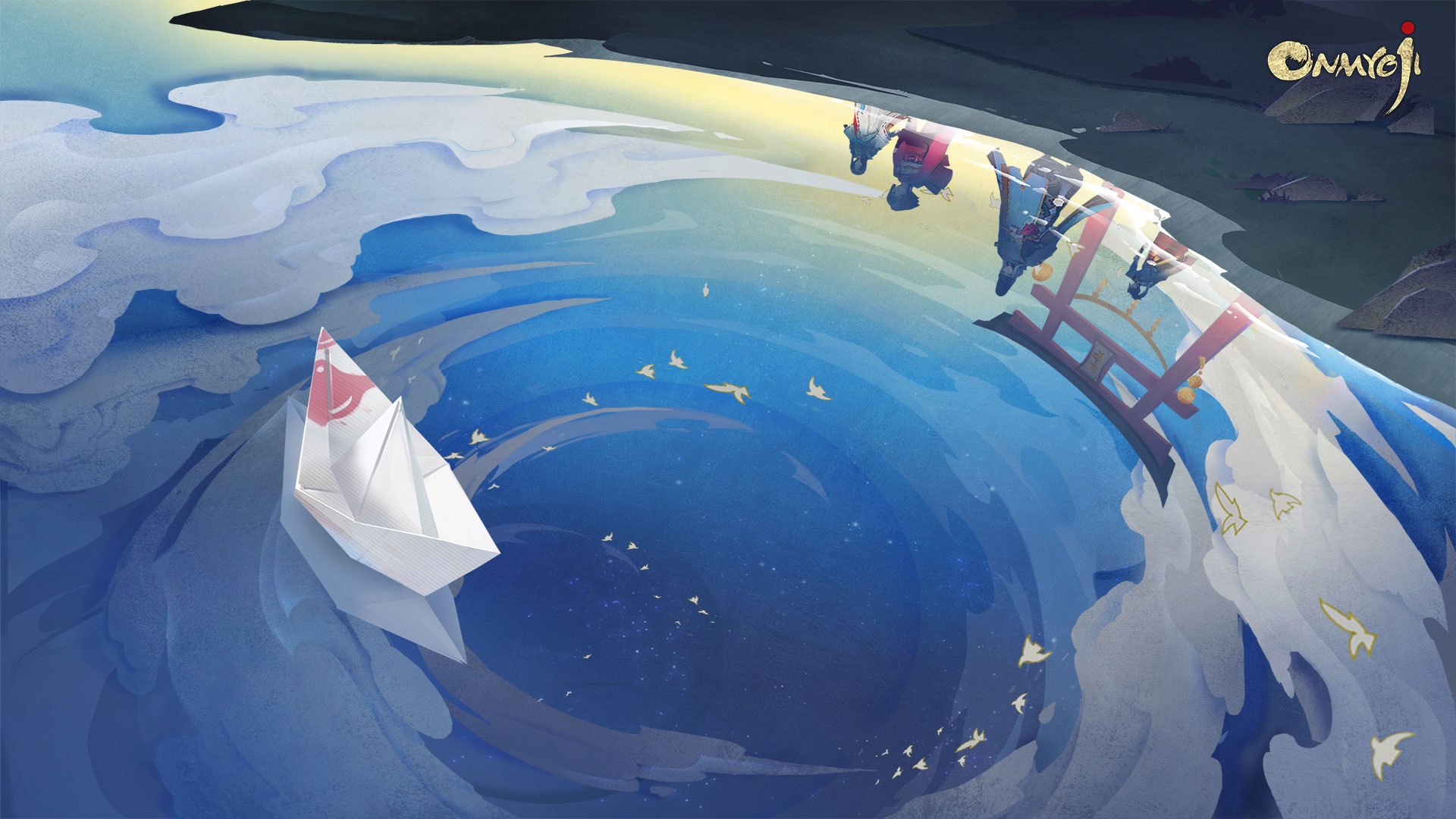 Onmyoji characters on a swirling wave HD Wallpaper