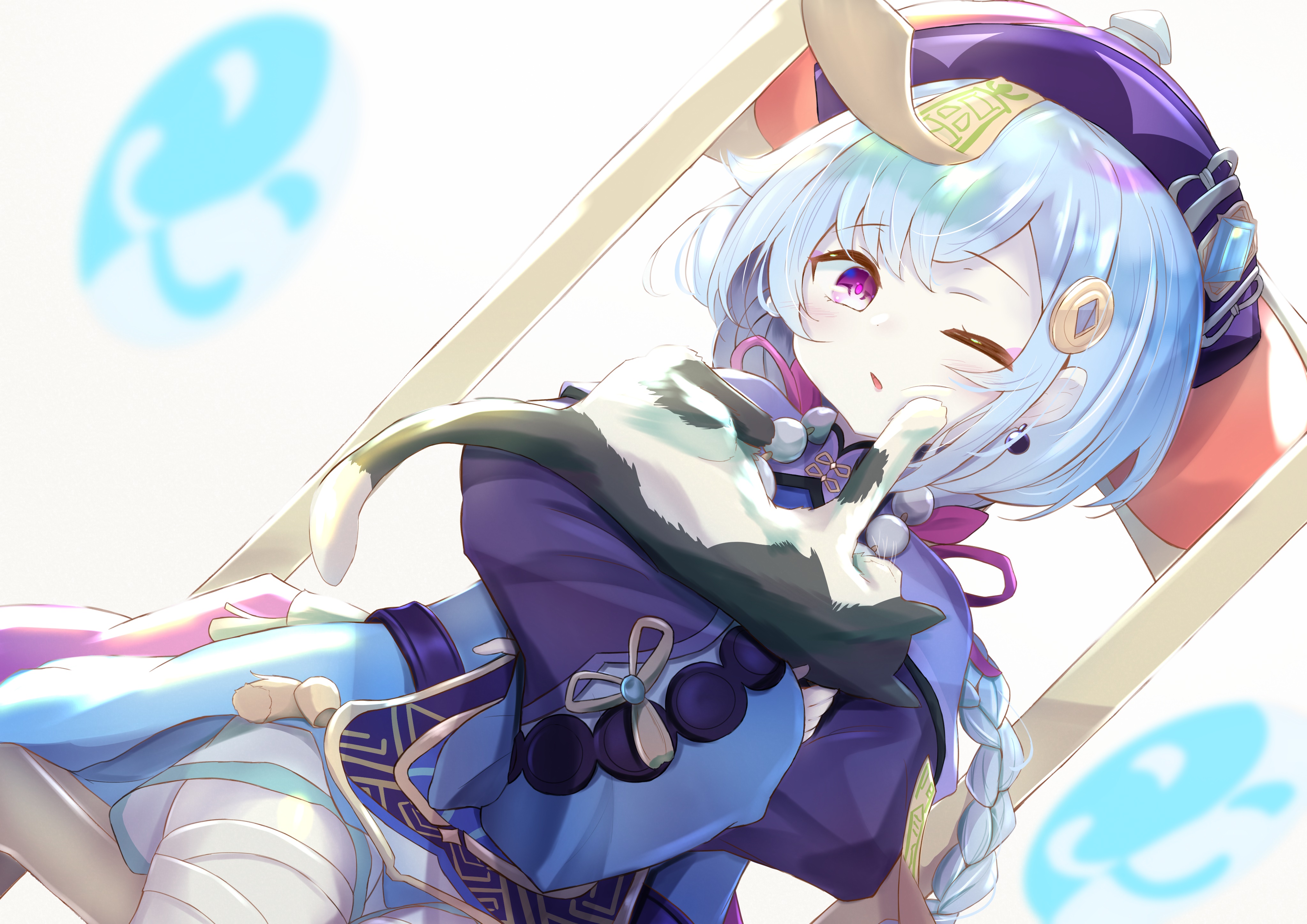 Qiqi from Genshin Impact with a cat HD Wallpaper