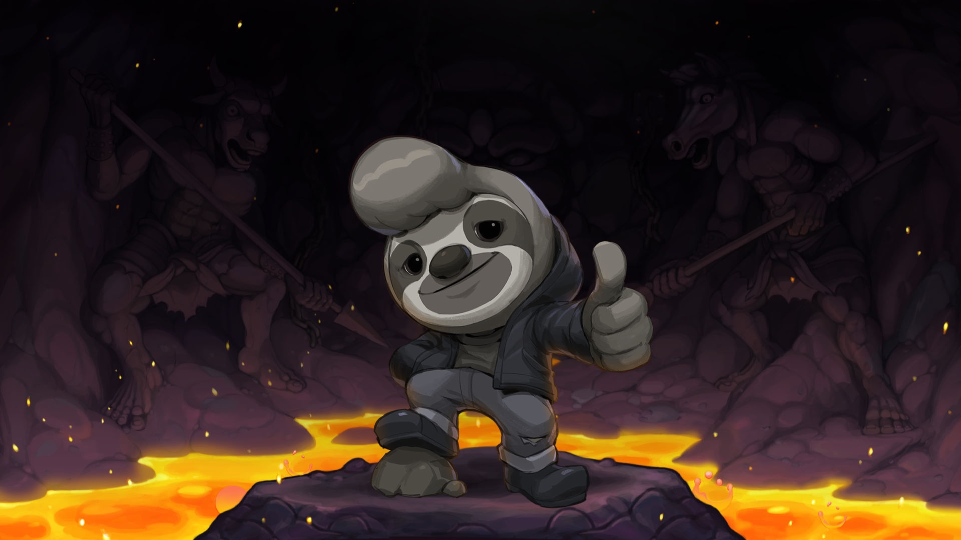 Spelunky 2 character giving thumbs up in lava cave HD Wallpaper