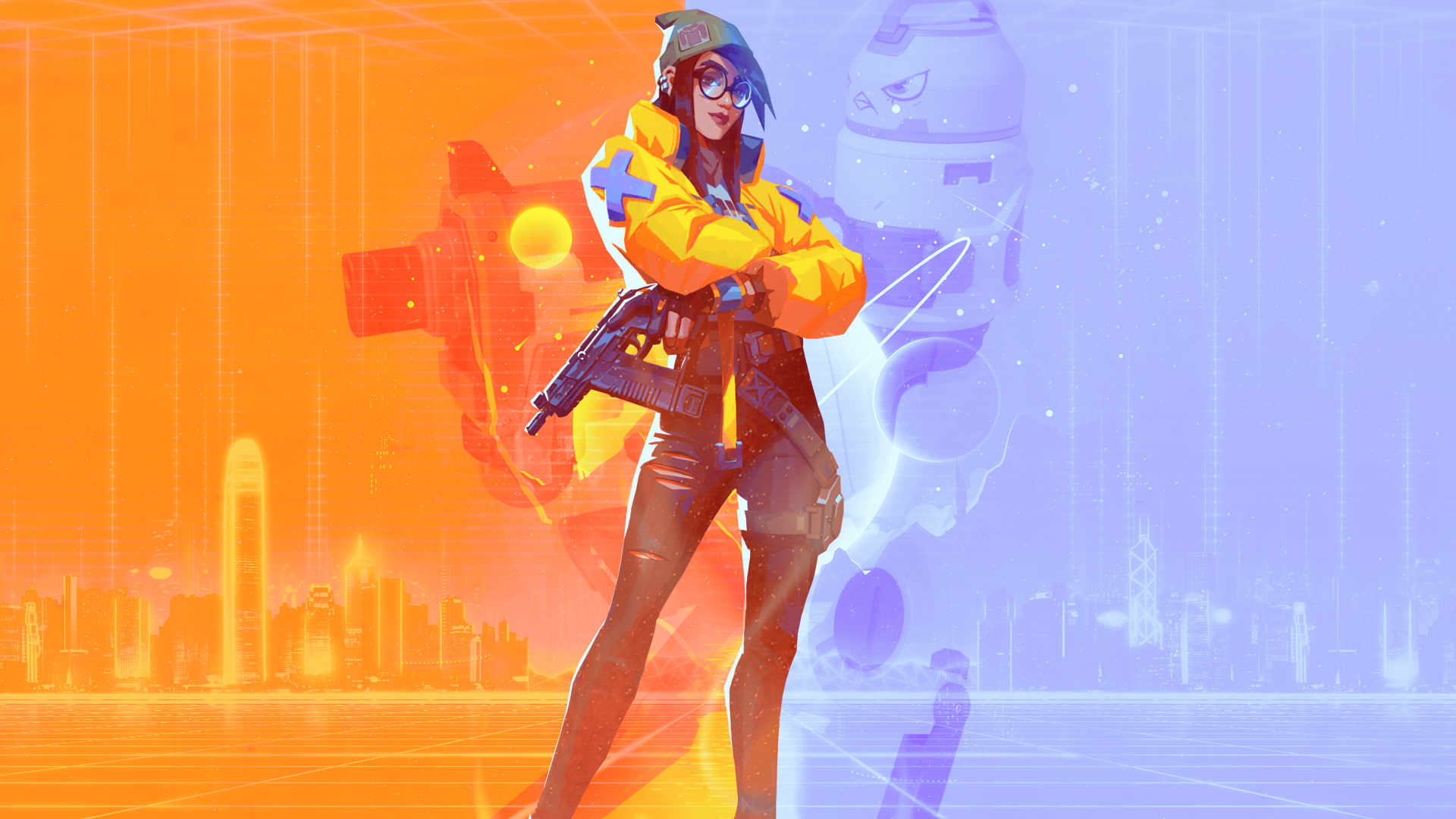 Killjoy from Valorant with futuristic city background HD Wallpaper