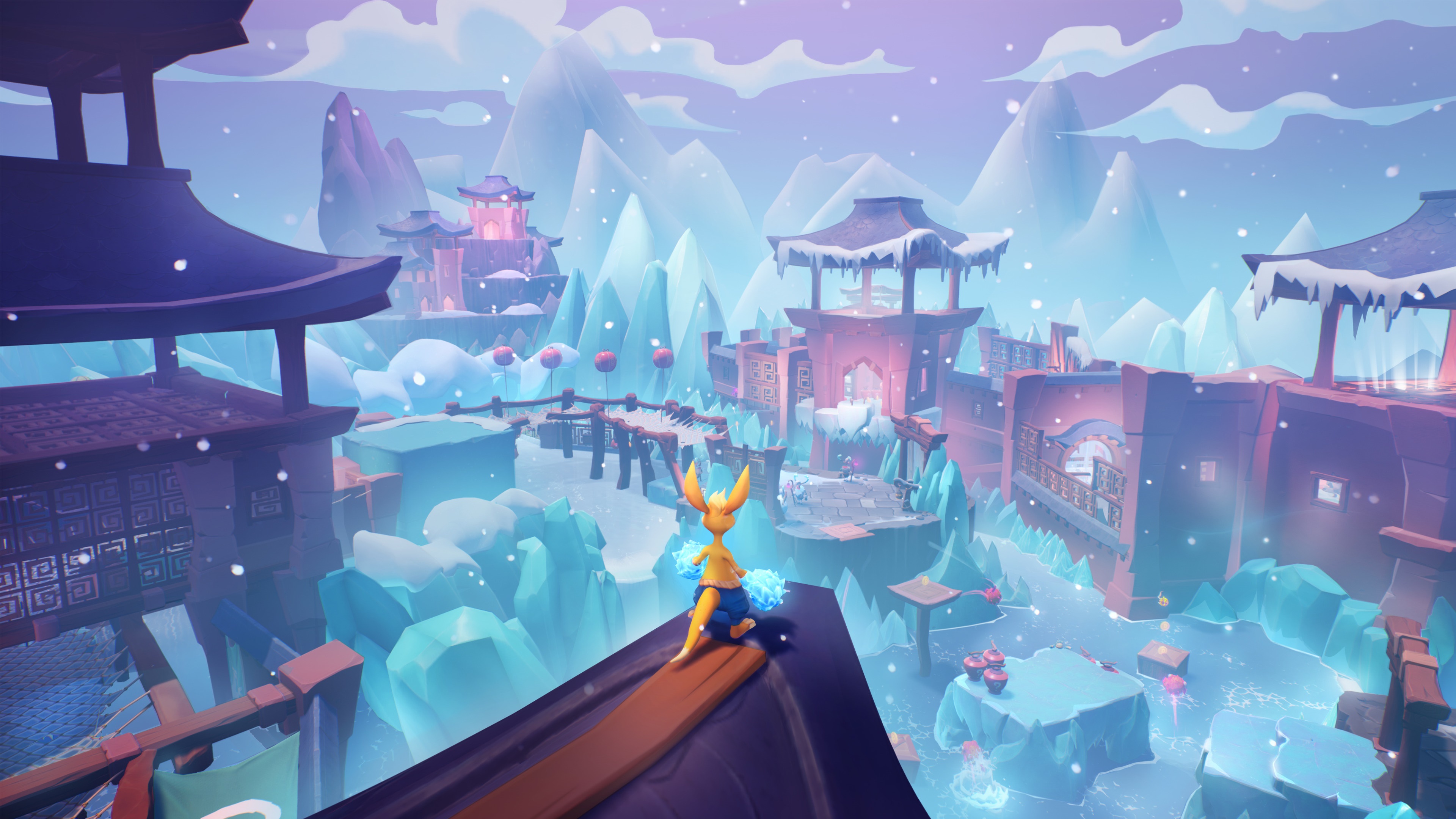 Kao The Kangaroo in a snowy Asian-inspired world HD Wallpaper