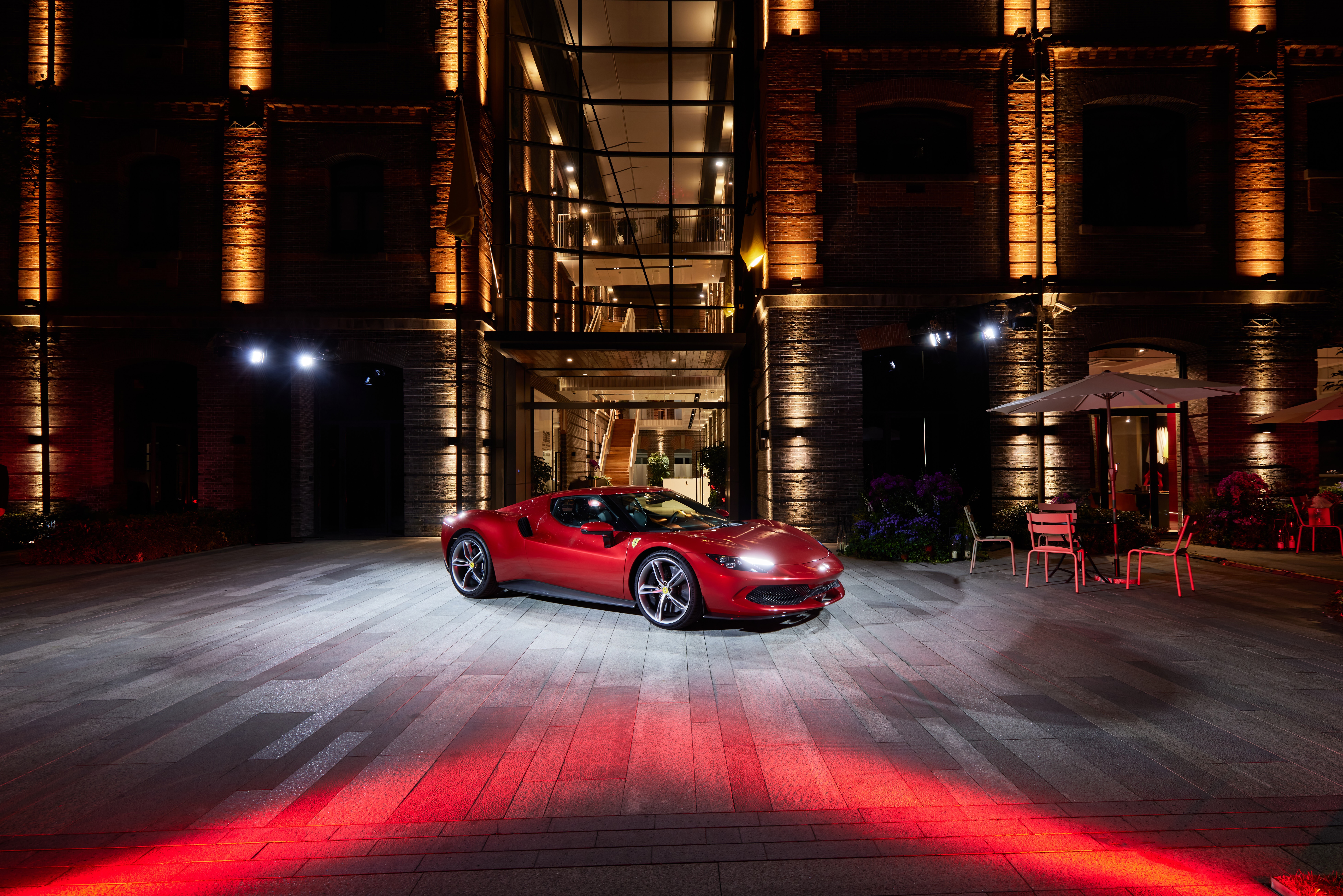 Red Ferrari 296 GTB Supercar at Night HD Wallpaper