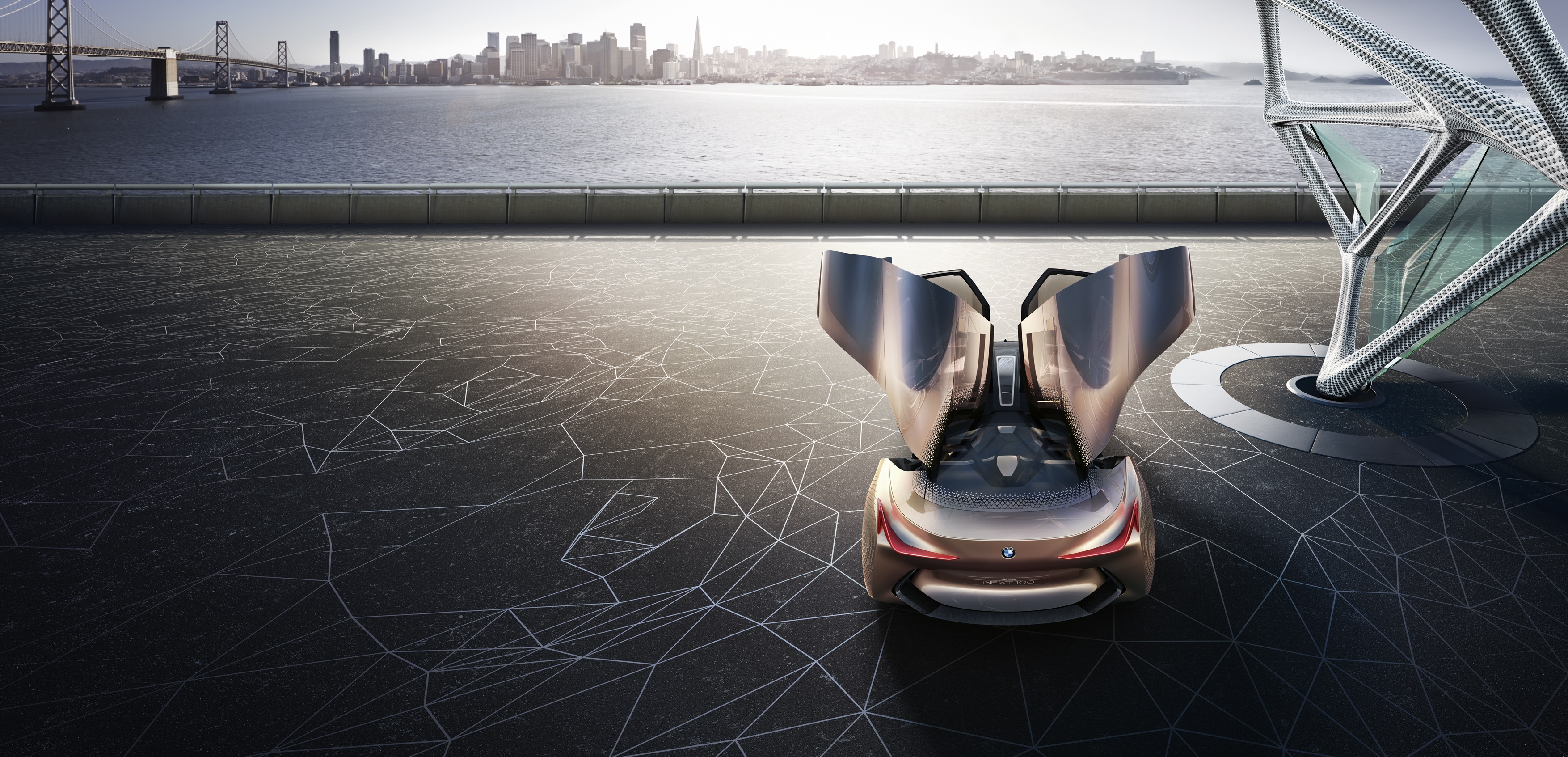 BMW Vision Next 100 concept car with doors open HD Wallpaper