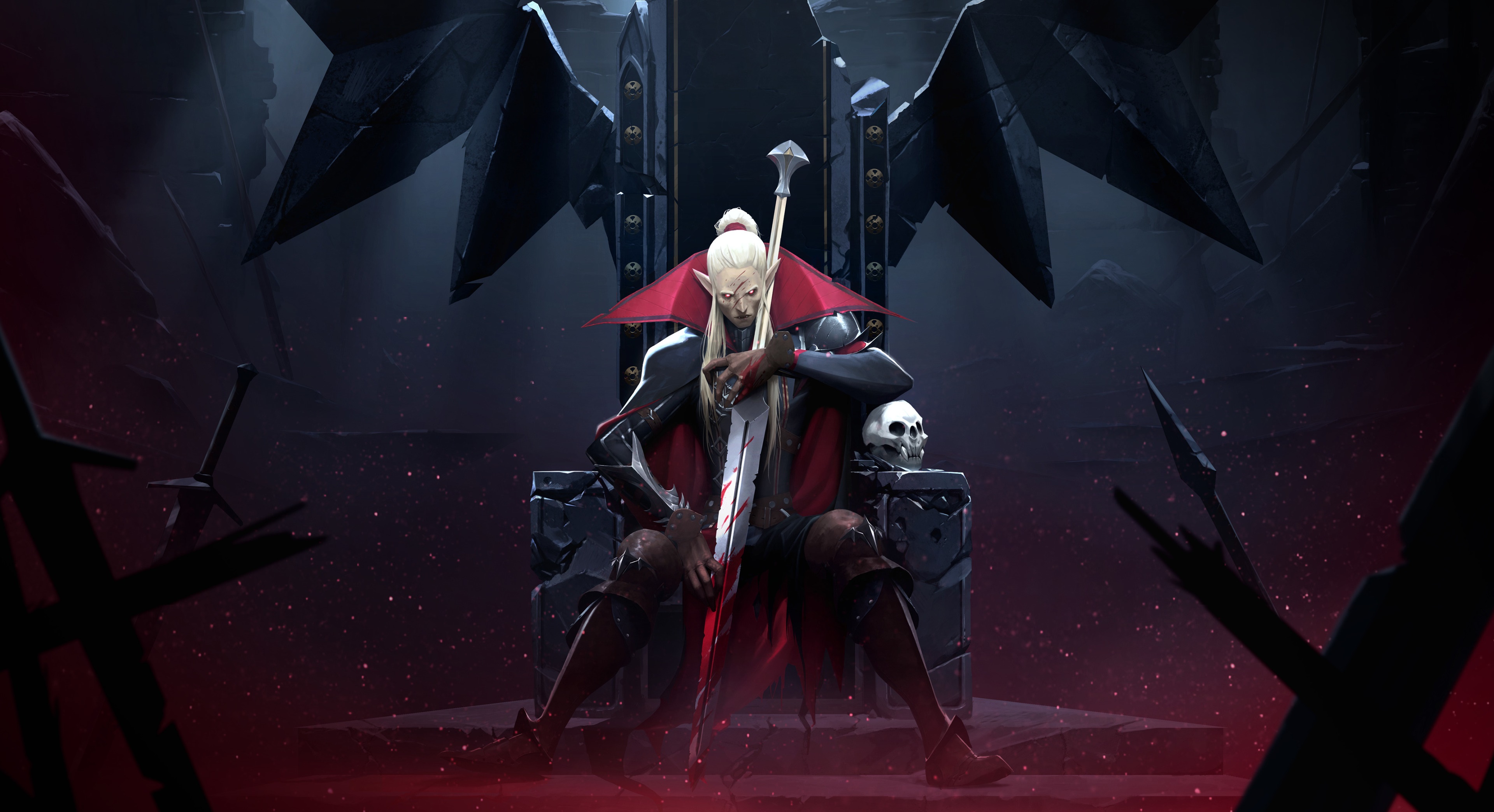 V Rising Vampire Lord on Throne with Sword HD Wallpaper