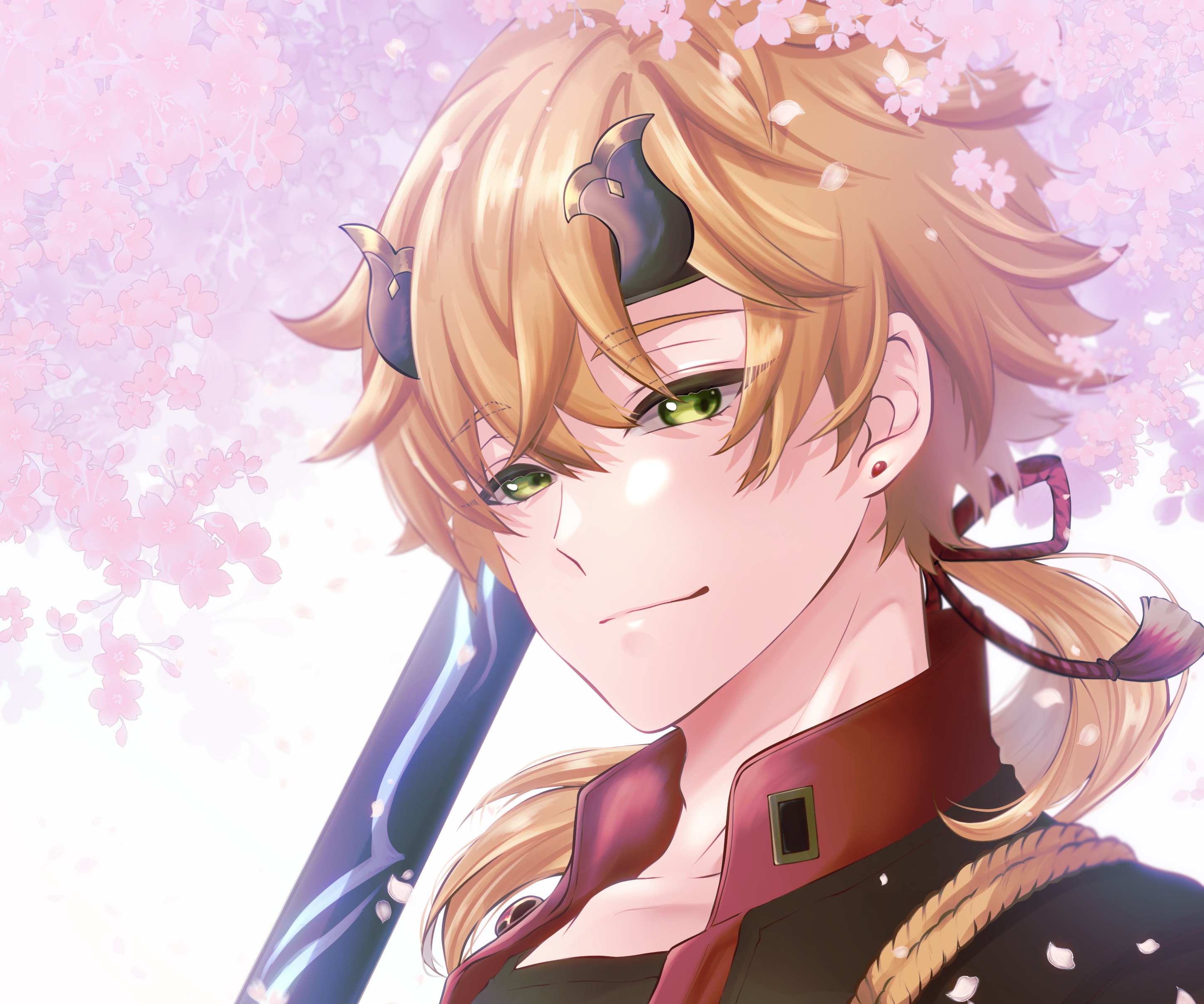 Thoma from Genshin Impact with cherry blossoms HD Wallpaper