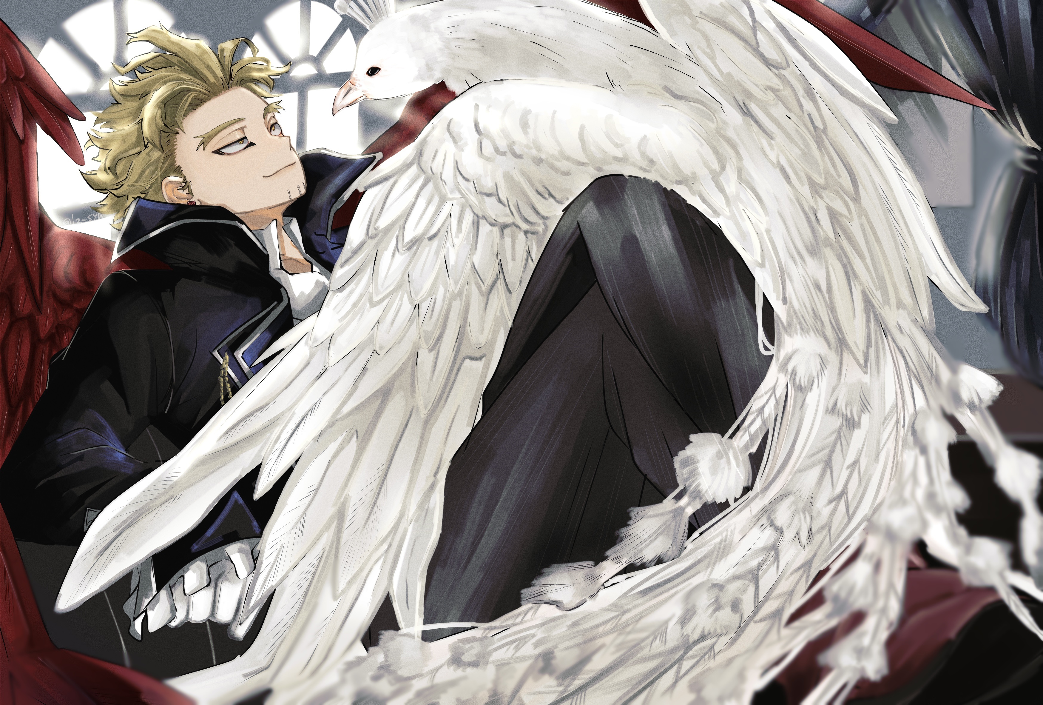 Hawks from My Hero Academia with a white bird HD Wallpaper