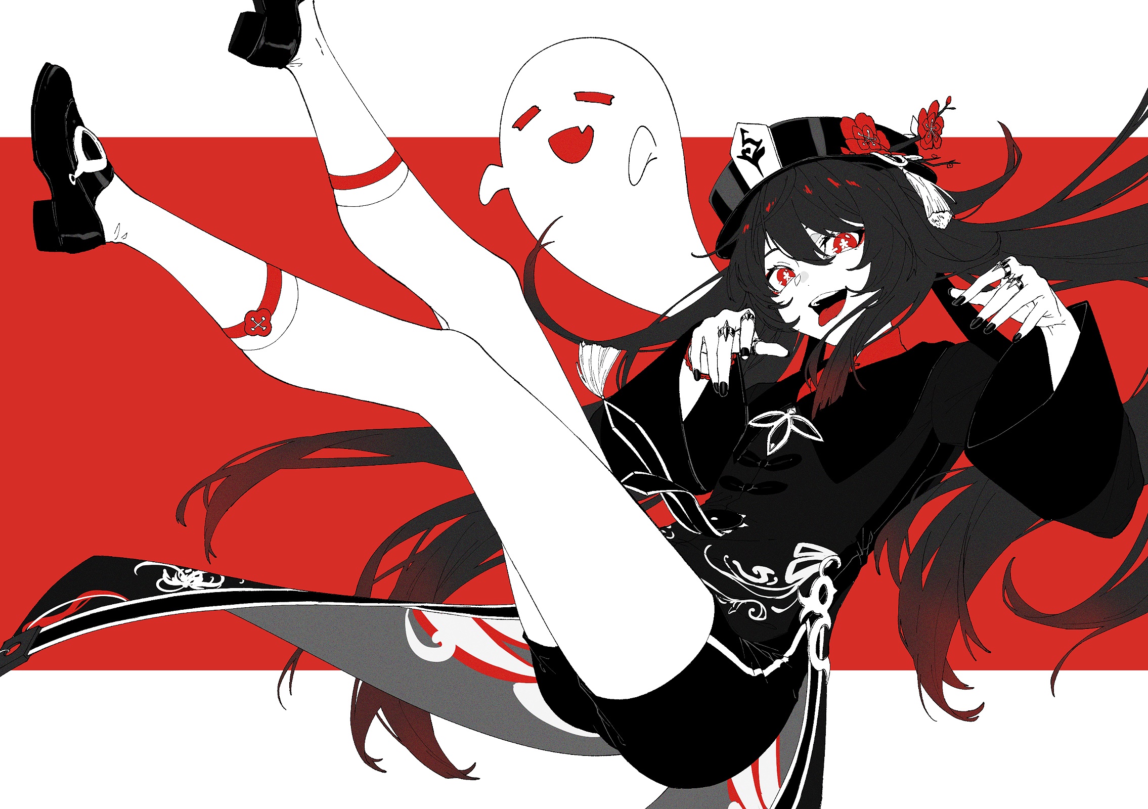 Hu Tao from Genshin Impact with a ghost HD Wallpaper
