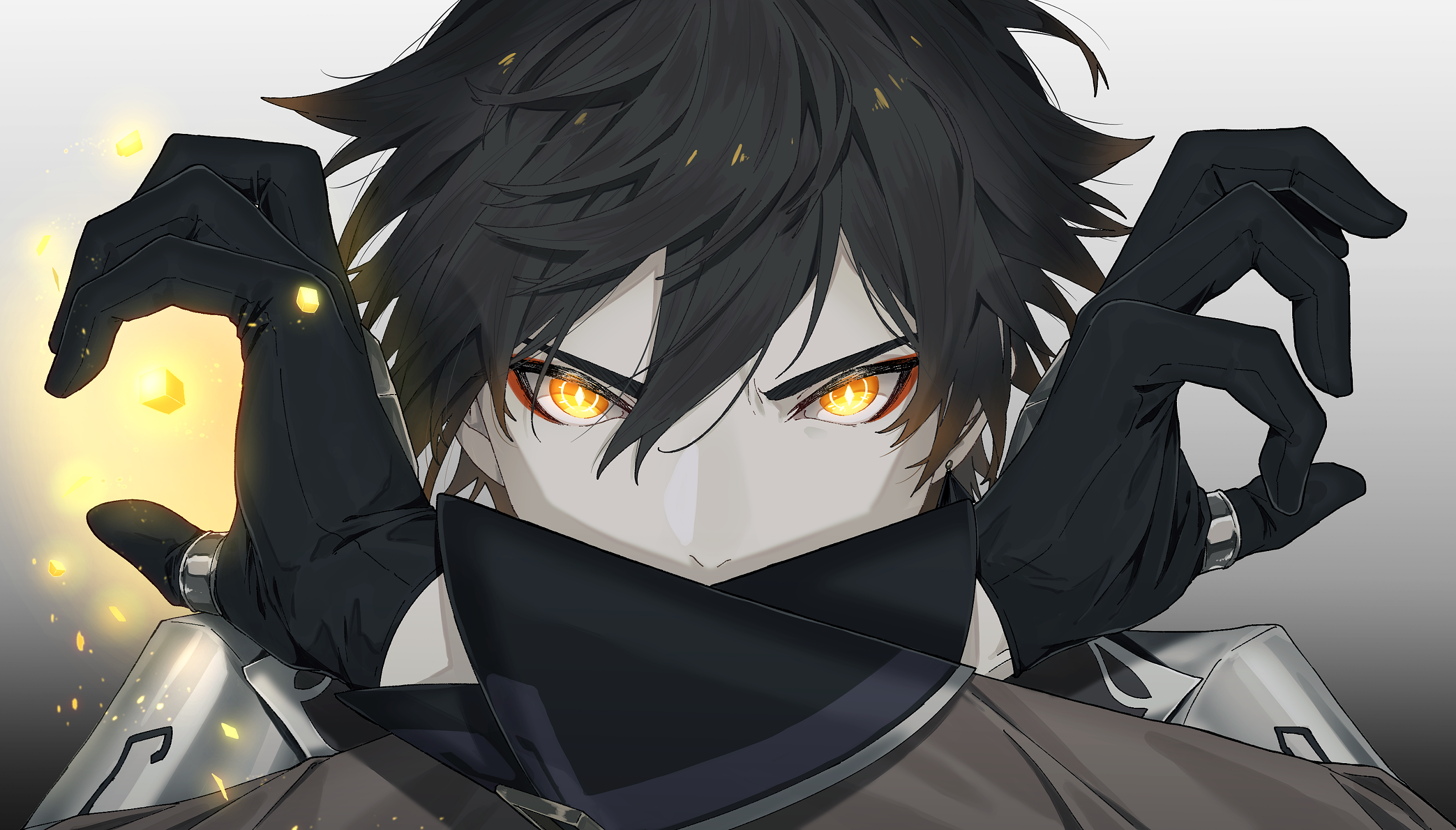 Zhongli from Genshin Impact with glowing eyes HD Wallpaper