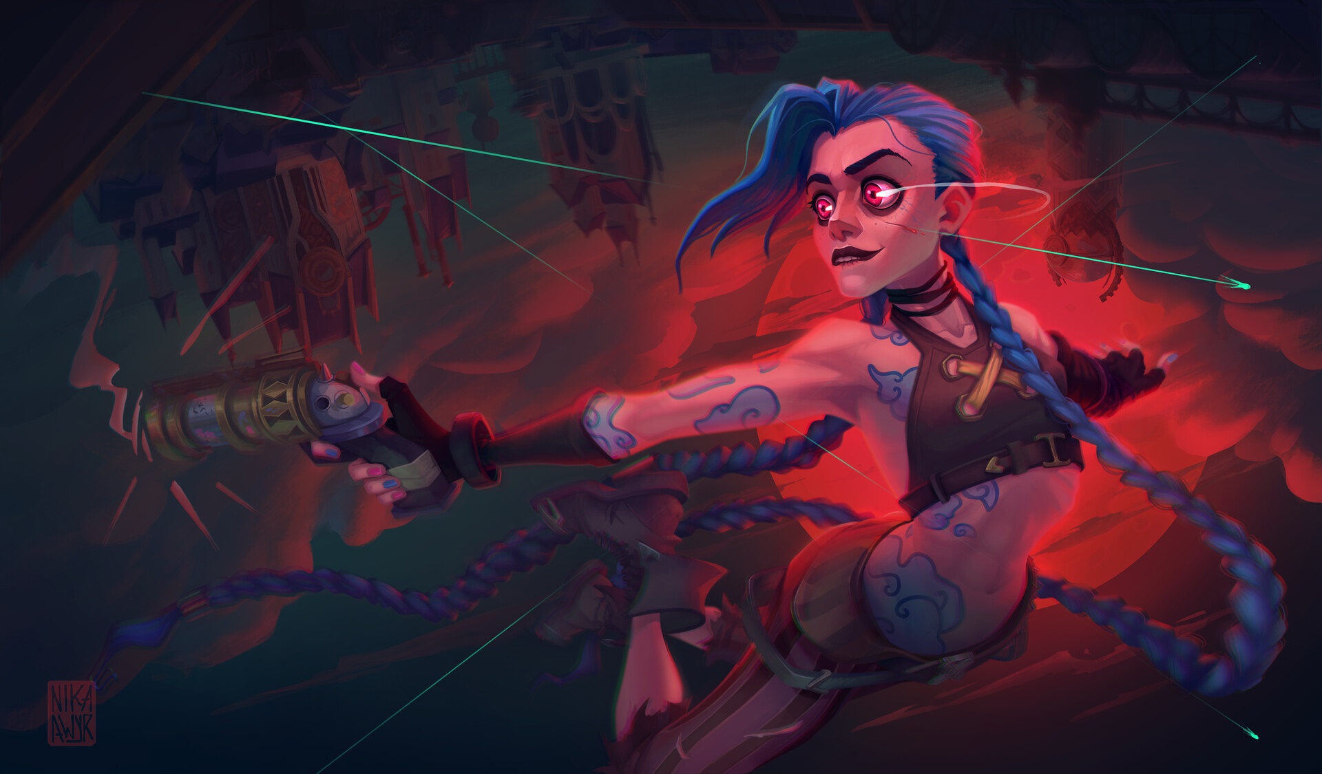 Jinx from League of Legends with a gun HD Wallpaper