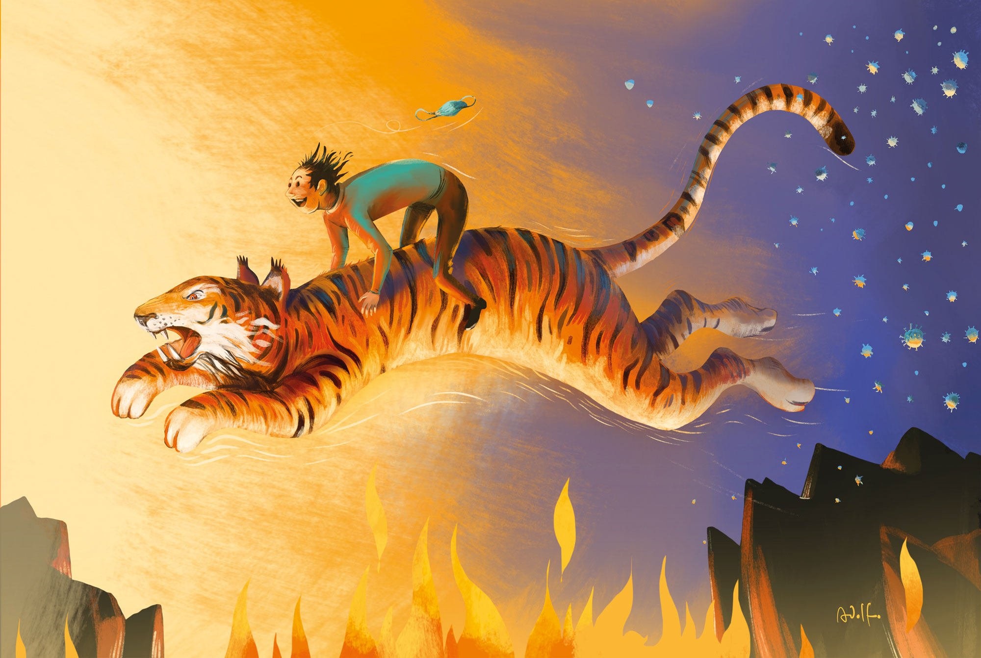 Year of the Tiger, person riding tiger, COVID-19 virus HD Wallpaper