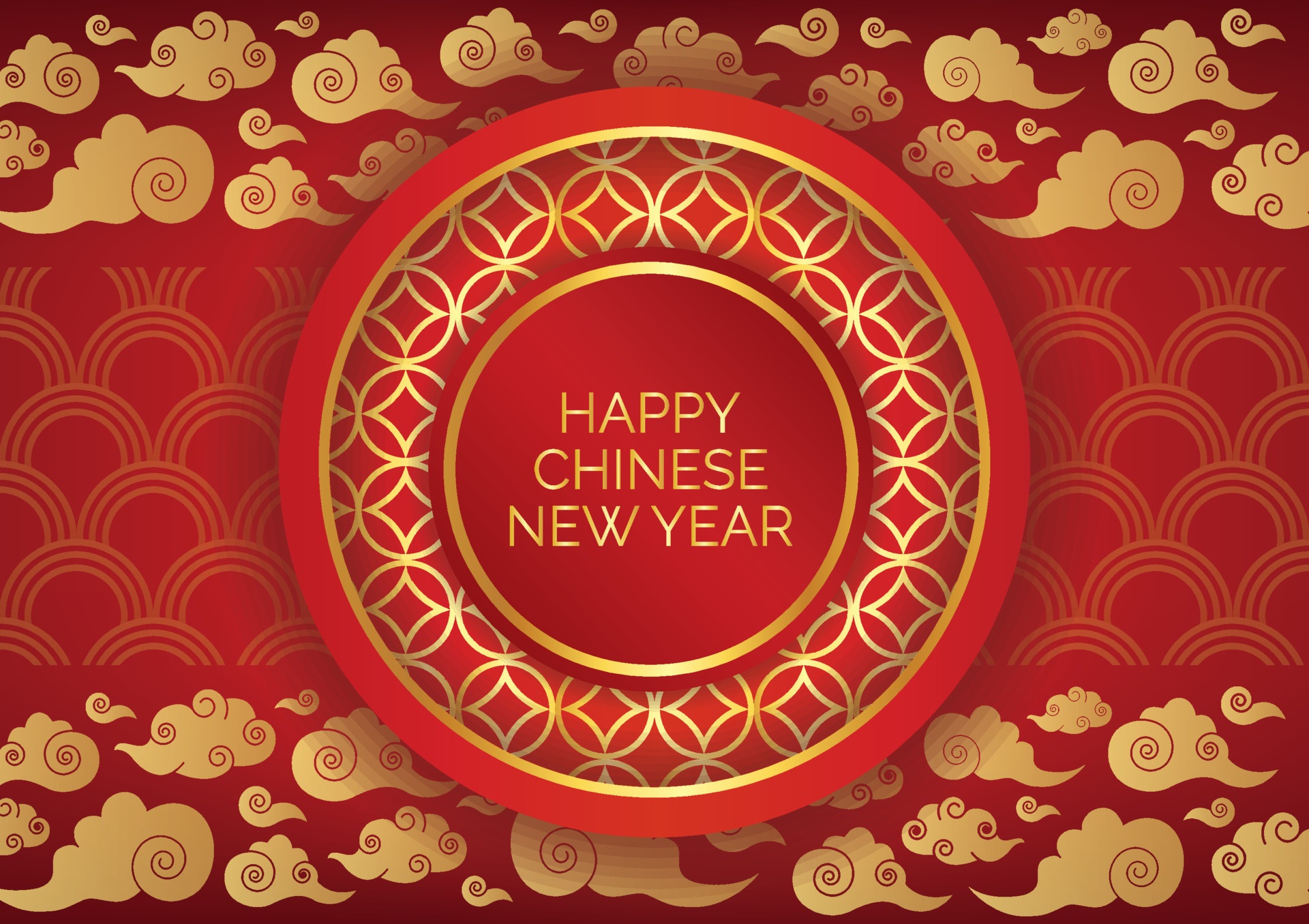 Happy Chinese New Year Red and Gold Design HD Wallpaper