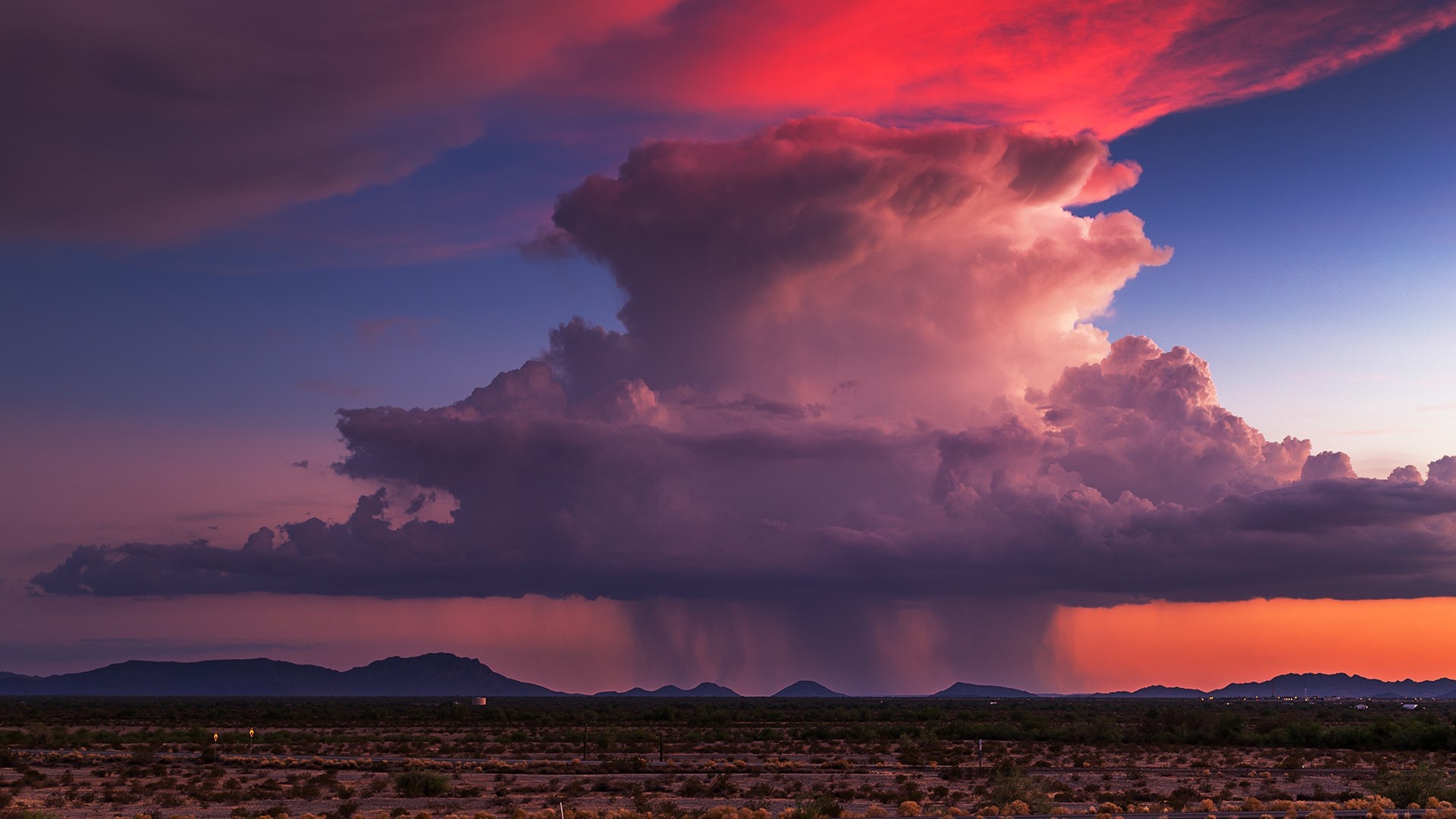 Sunset storm clouds over Arizona desert landscape HD Wallpaper