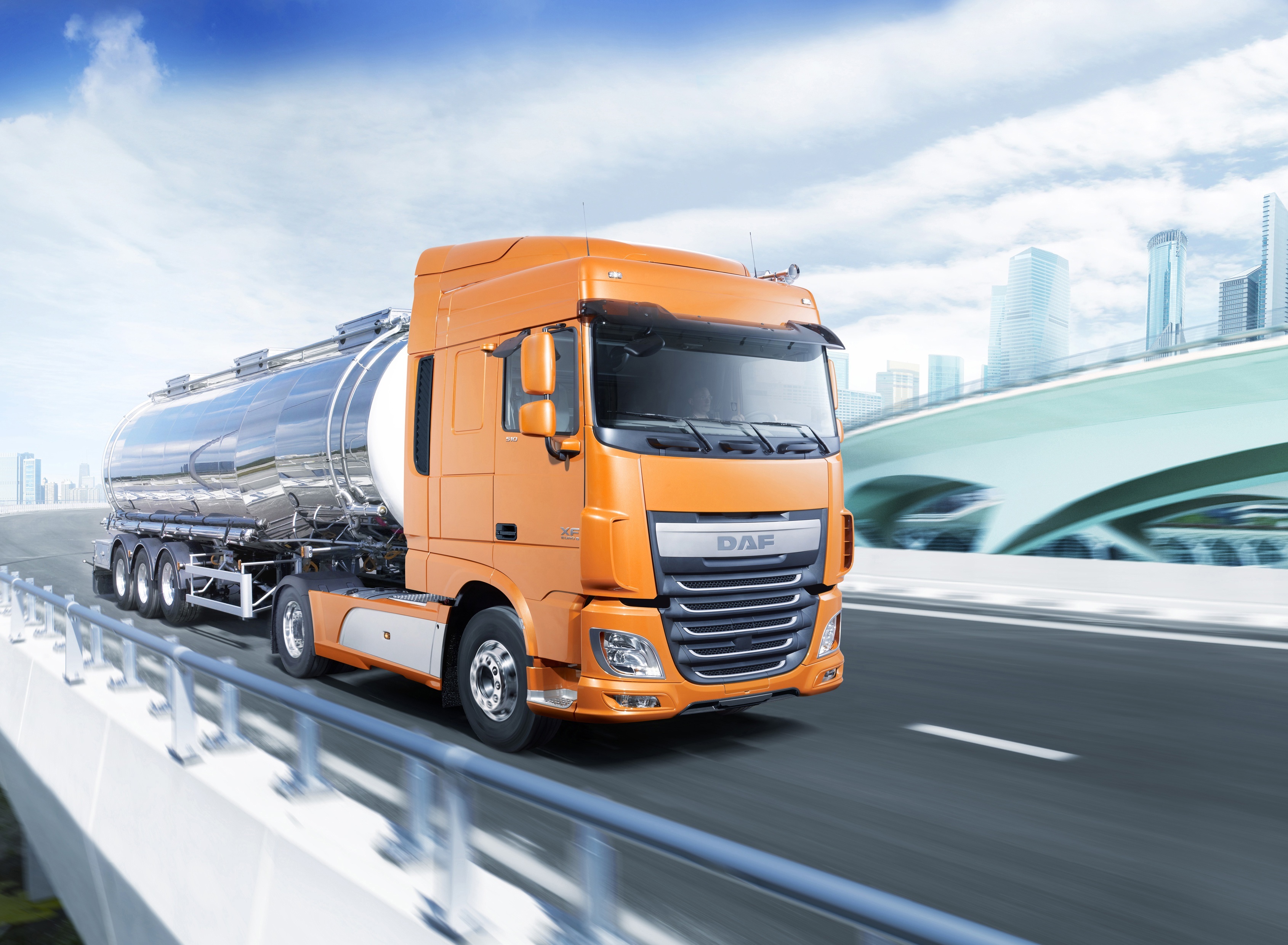 Orange DAF Tanker Truck on Highway HD Wallpaper