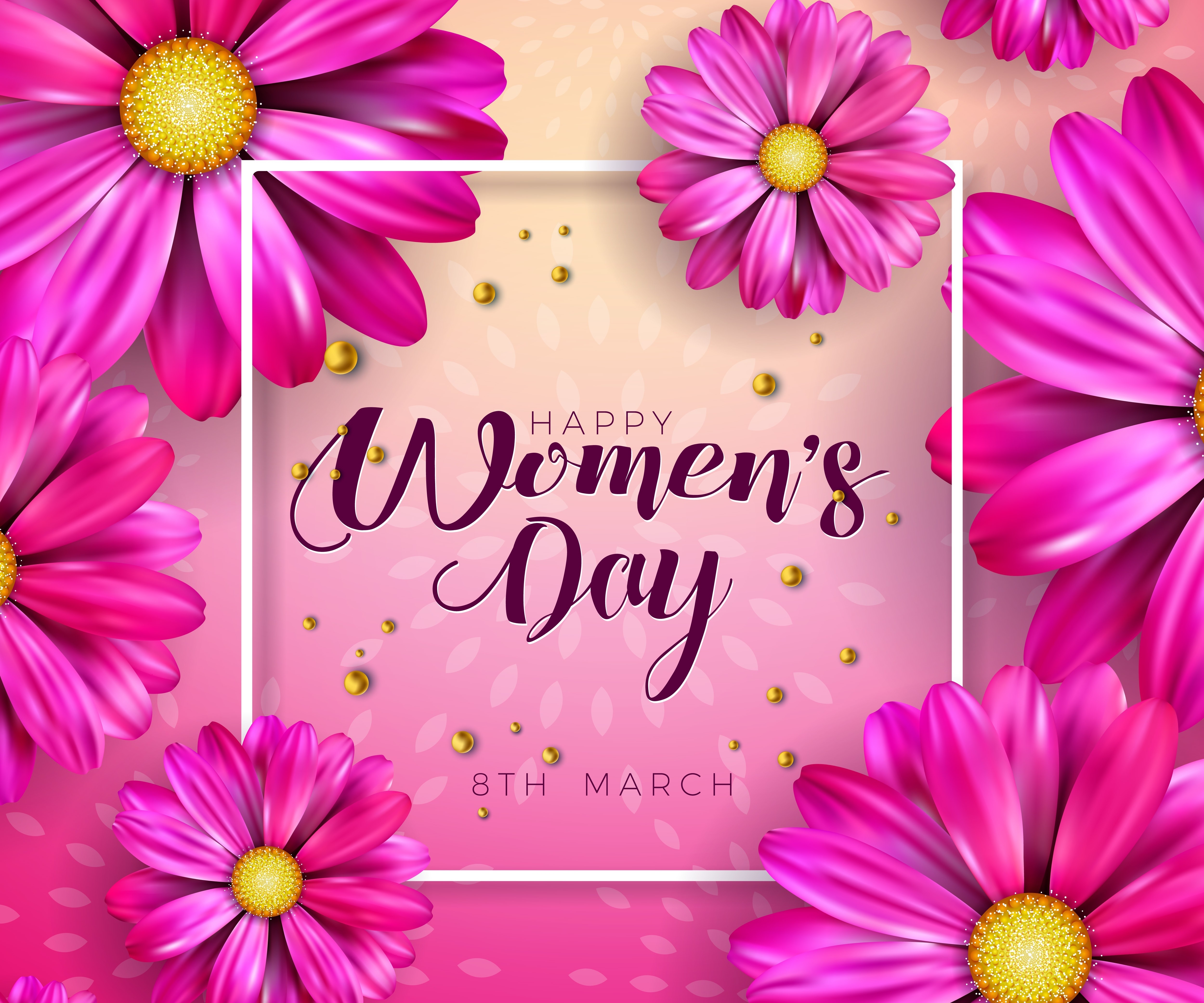 Happy Women's Day Pink Flowers 4K HD Wallpaper