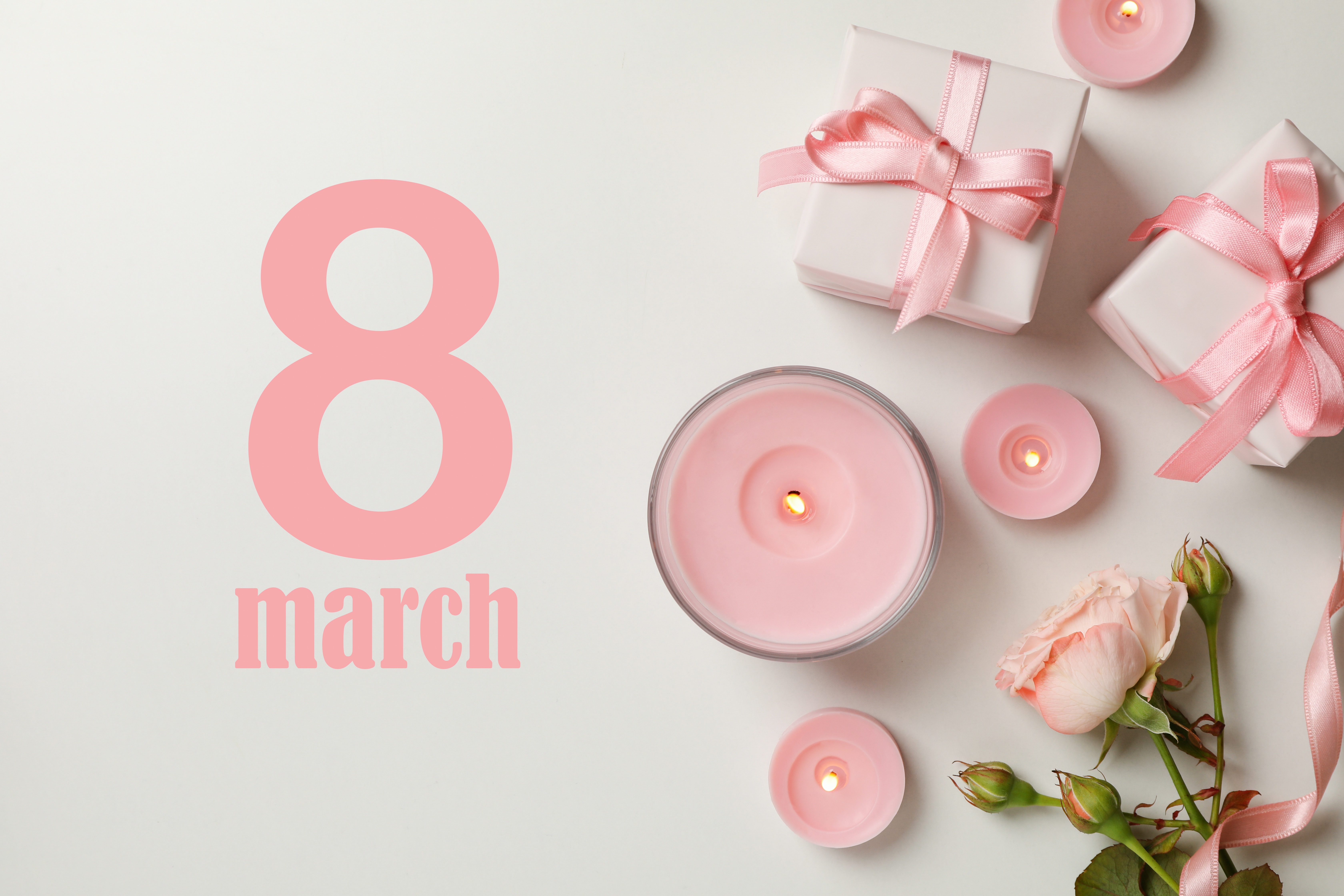 8 March with gifts and candles HD Wallpaper