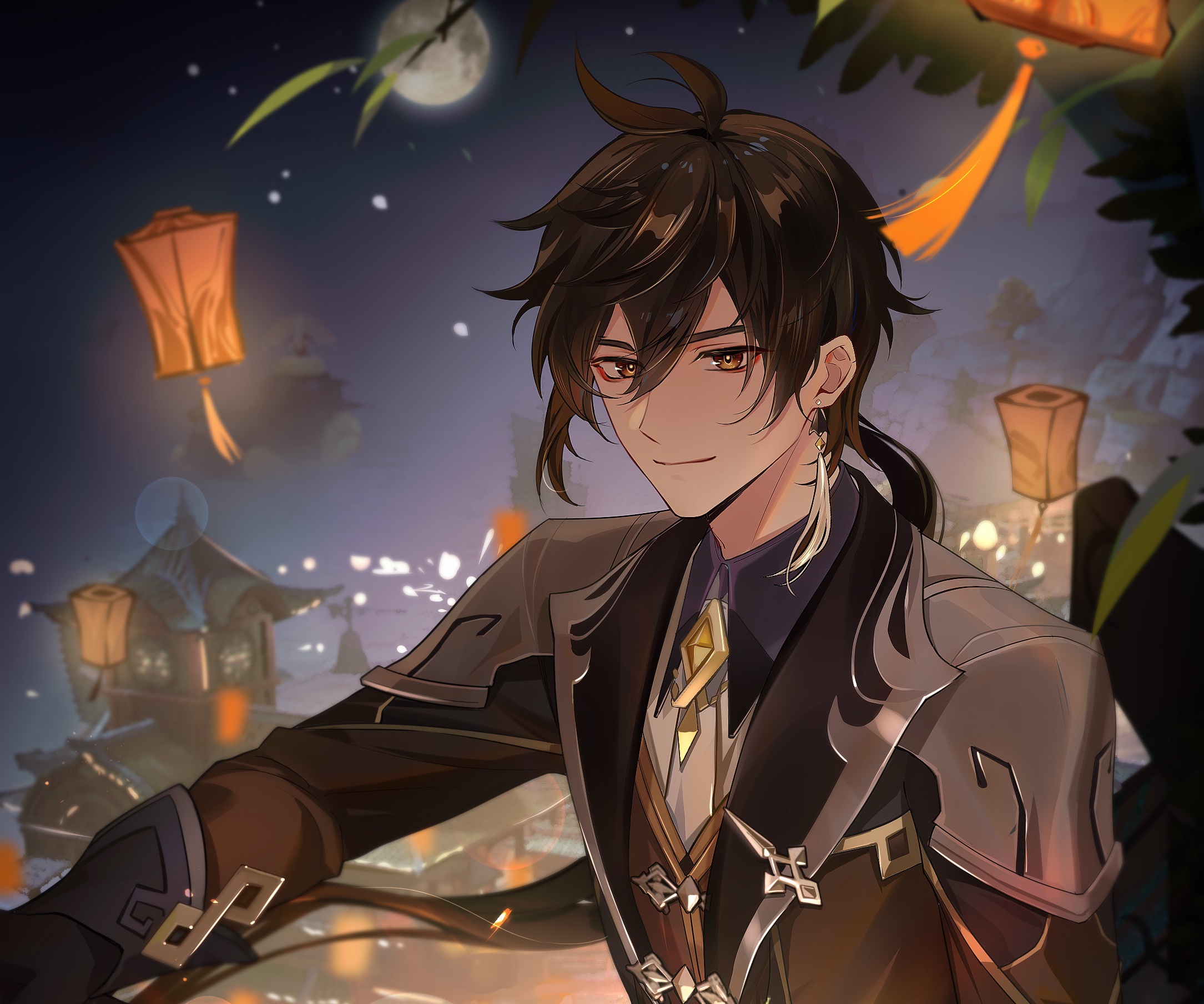 Zhongli from Genshin Impact at night HD Wallpaper
