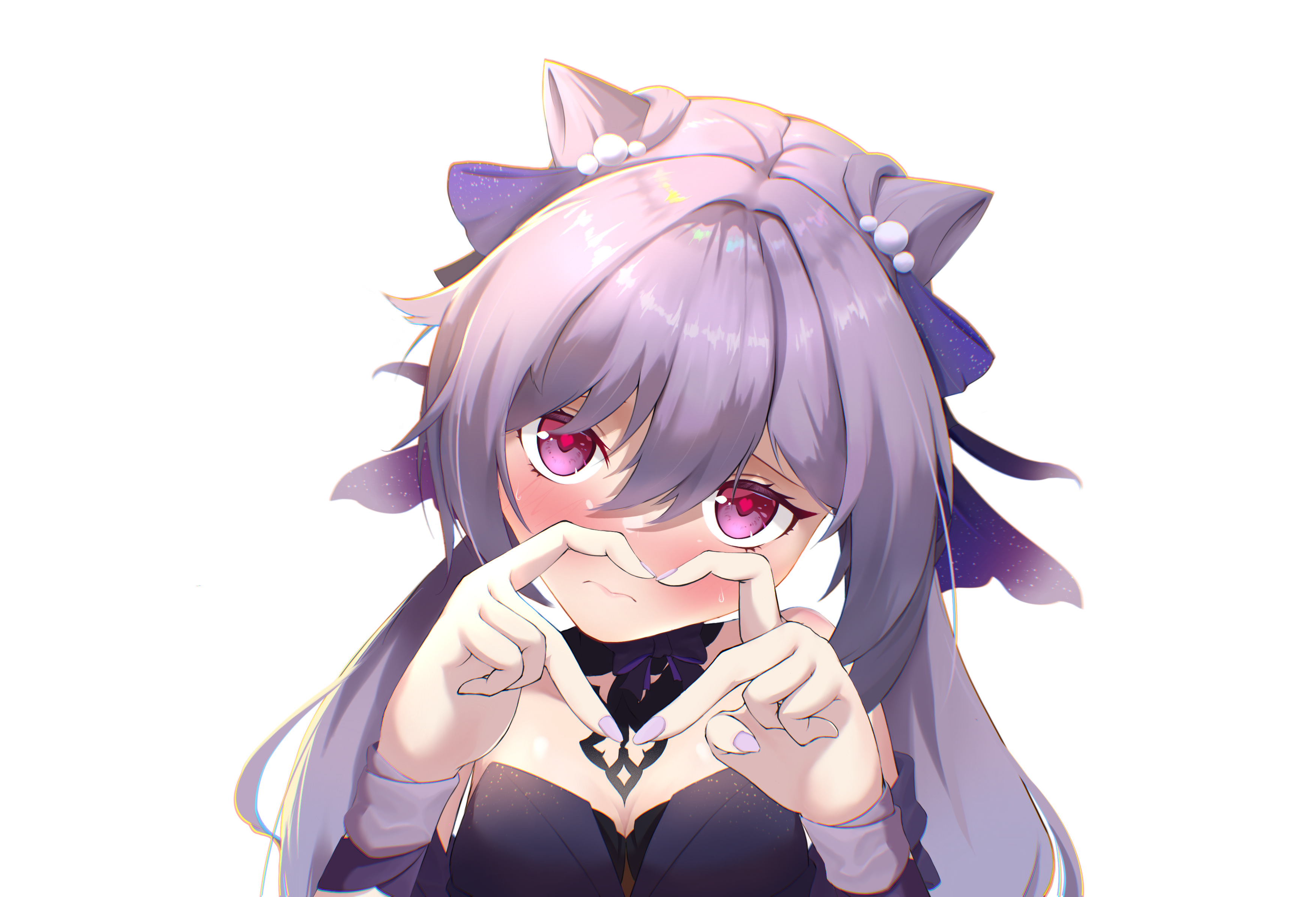 Keqing from Genshin Impact making a heart shape HD Wallpaper