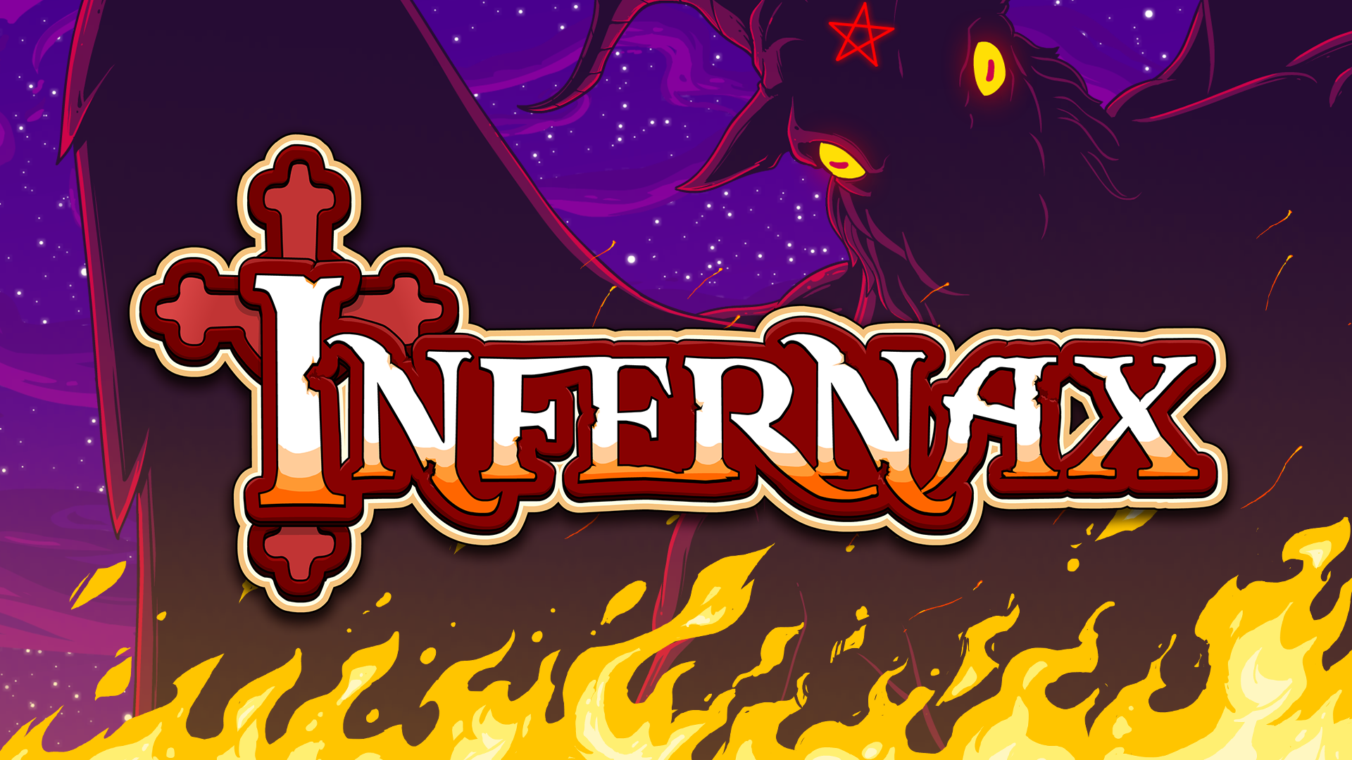 Infernax logo with demon and flames HD Wallpaper