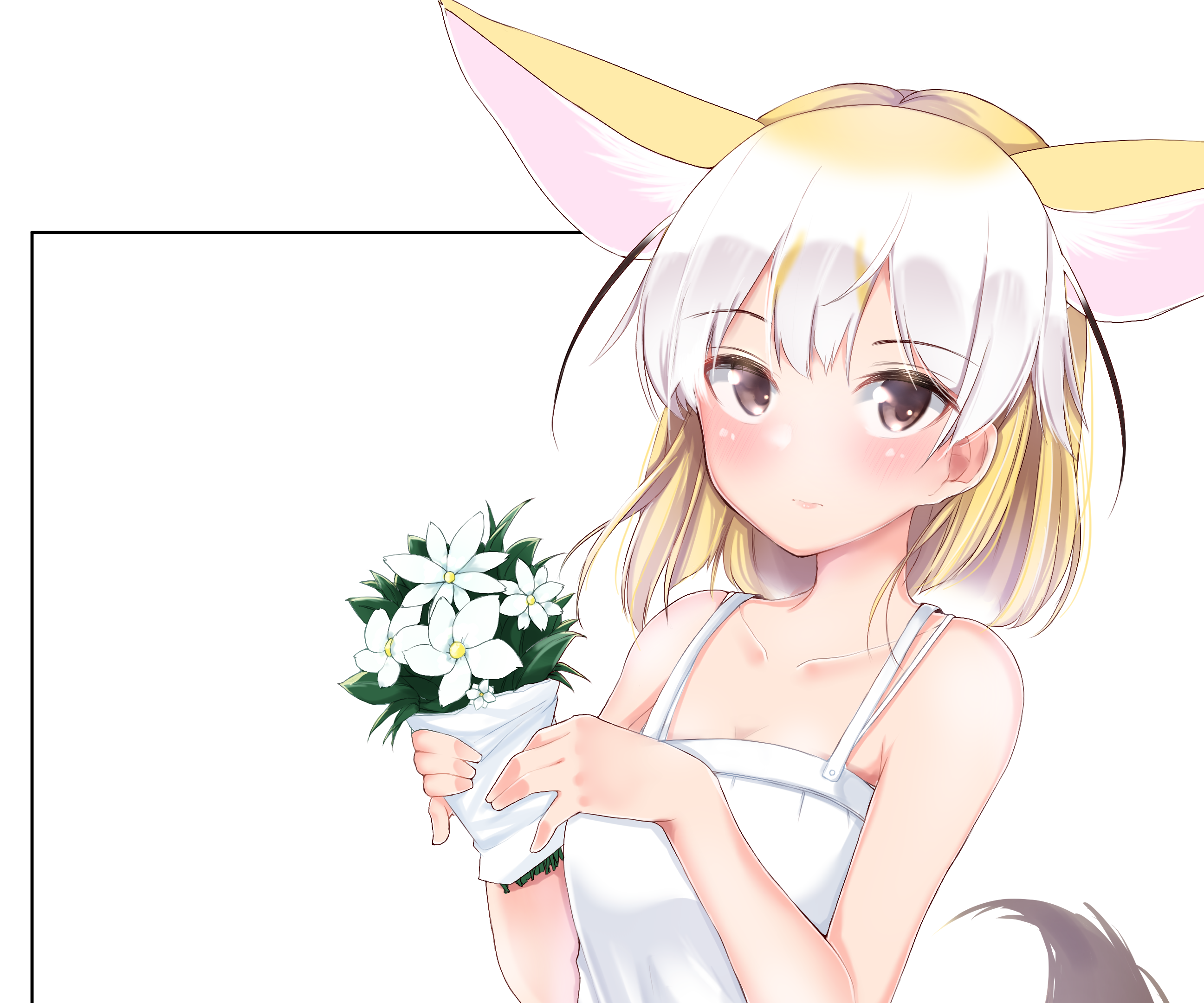 Fennec from Kemono Friends holding flowers HD Wallpaper