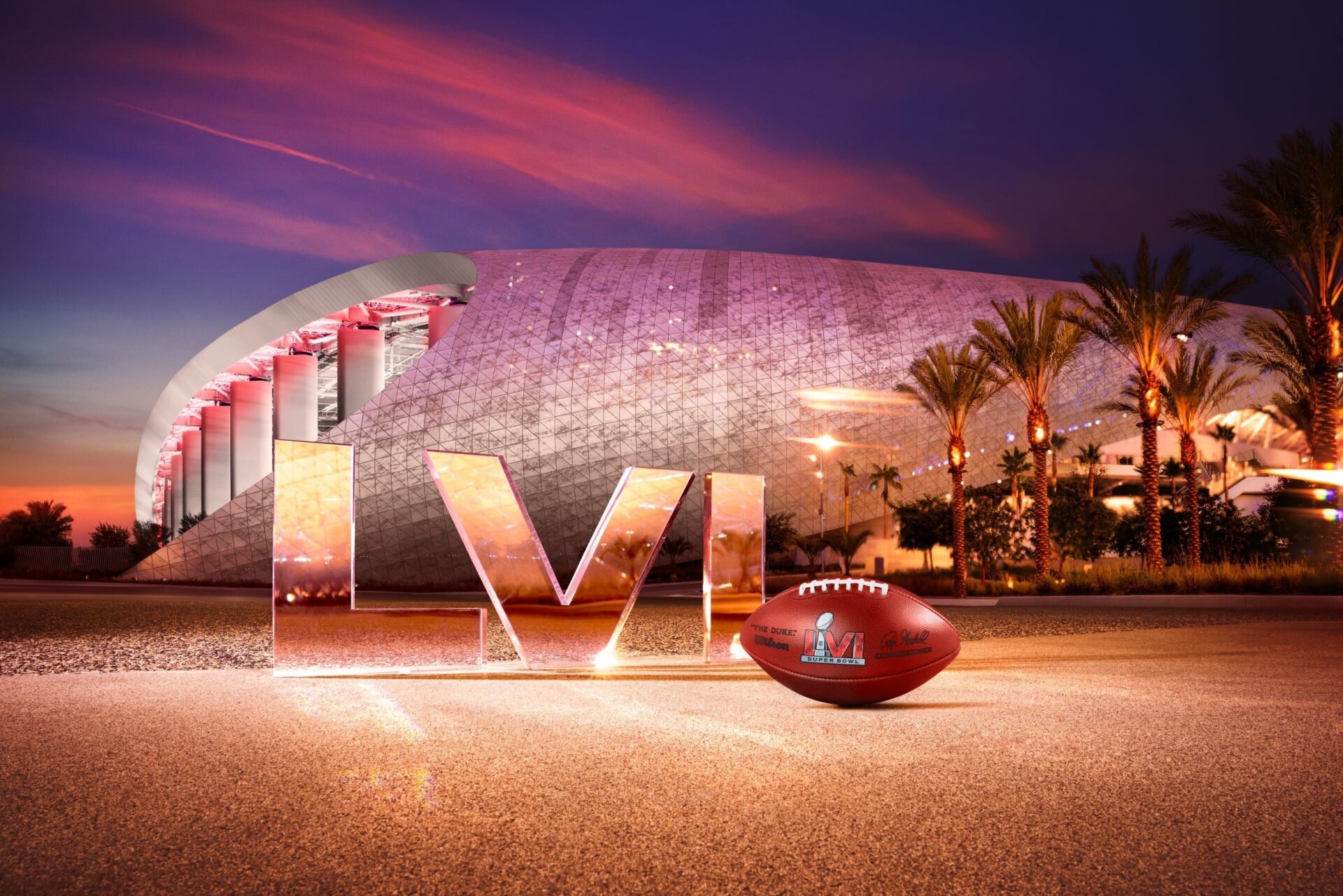 Super Bowl LVI stadium with football HD Wallpaper
