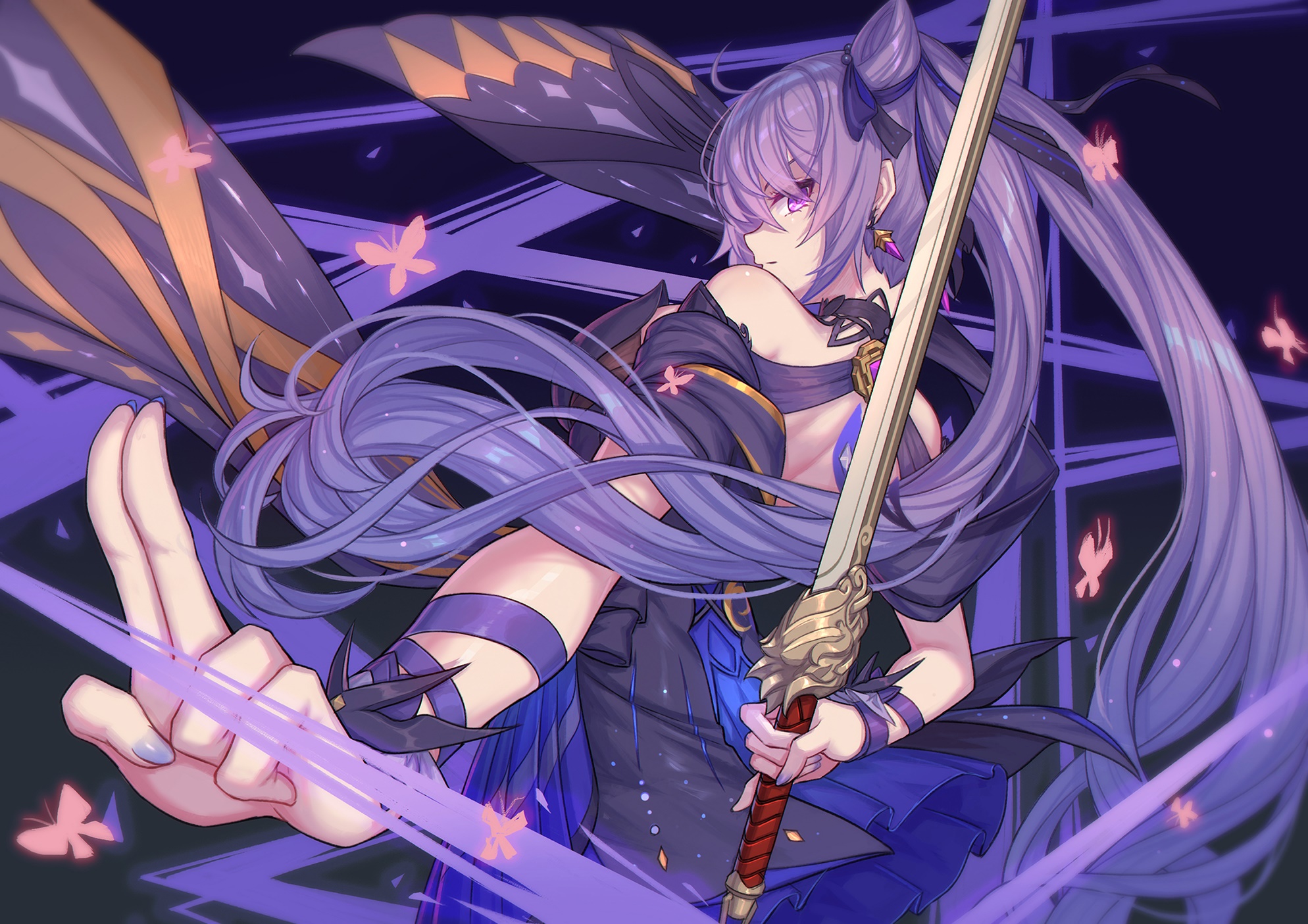Keqing from Genshin Impact with sword HD Wallpaper