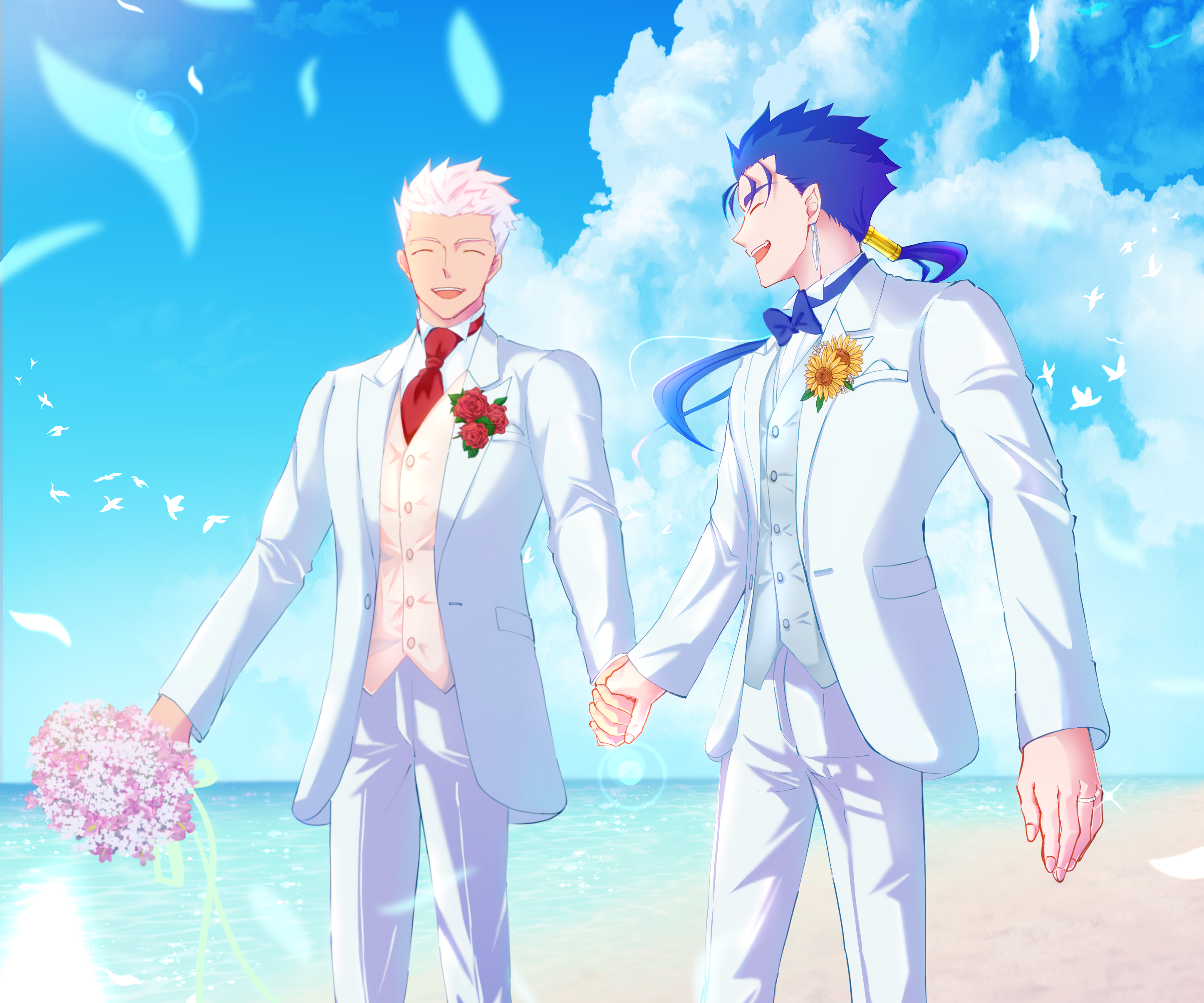 Archer and Lancer from Fate/Stay Night on a beach HD Wallpaper
