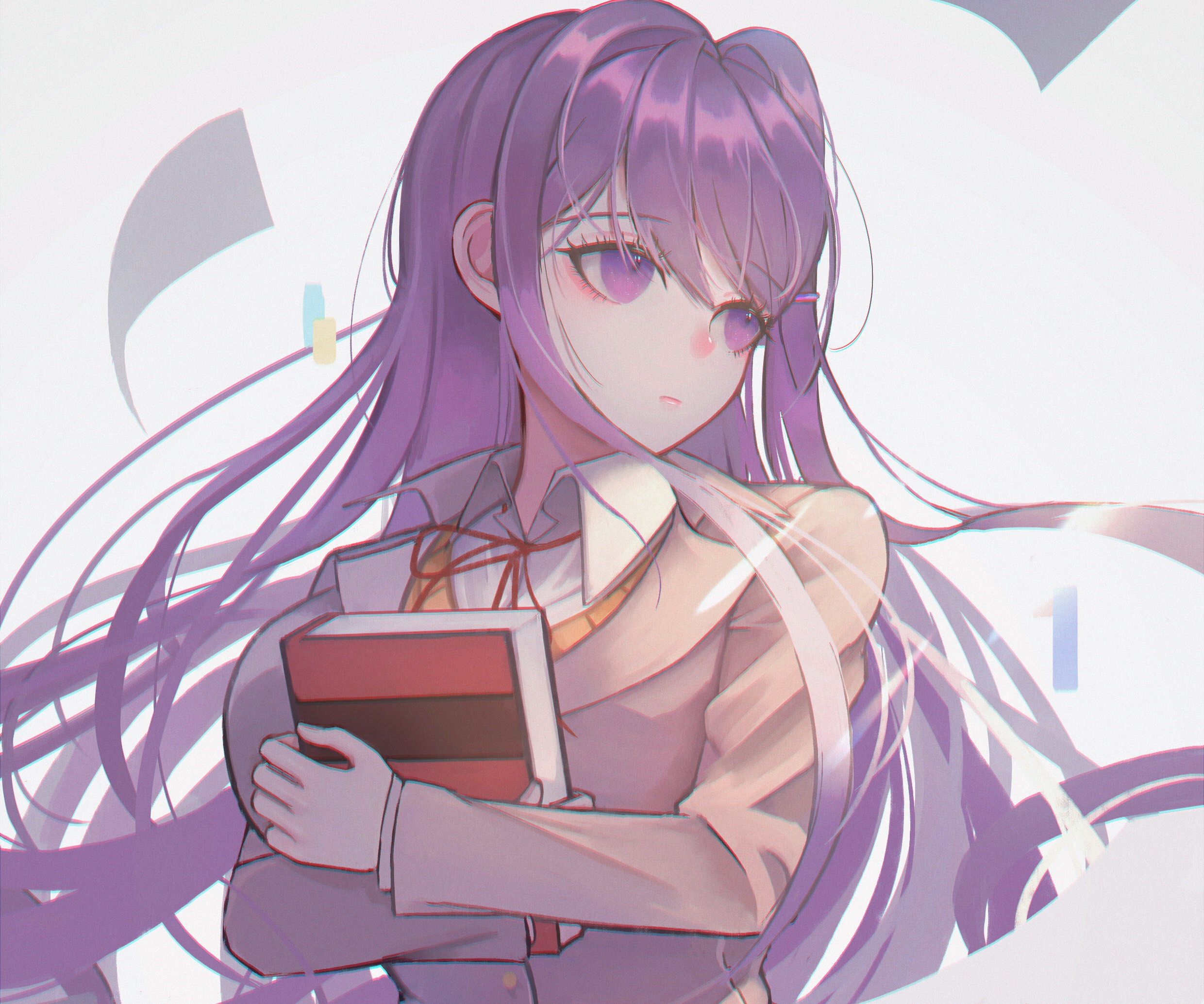 Yuri from Doki Doki Literature Club! holding a book HD Wallpaper