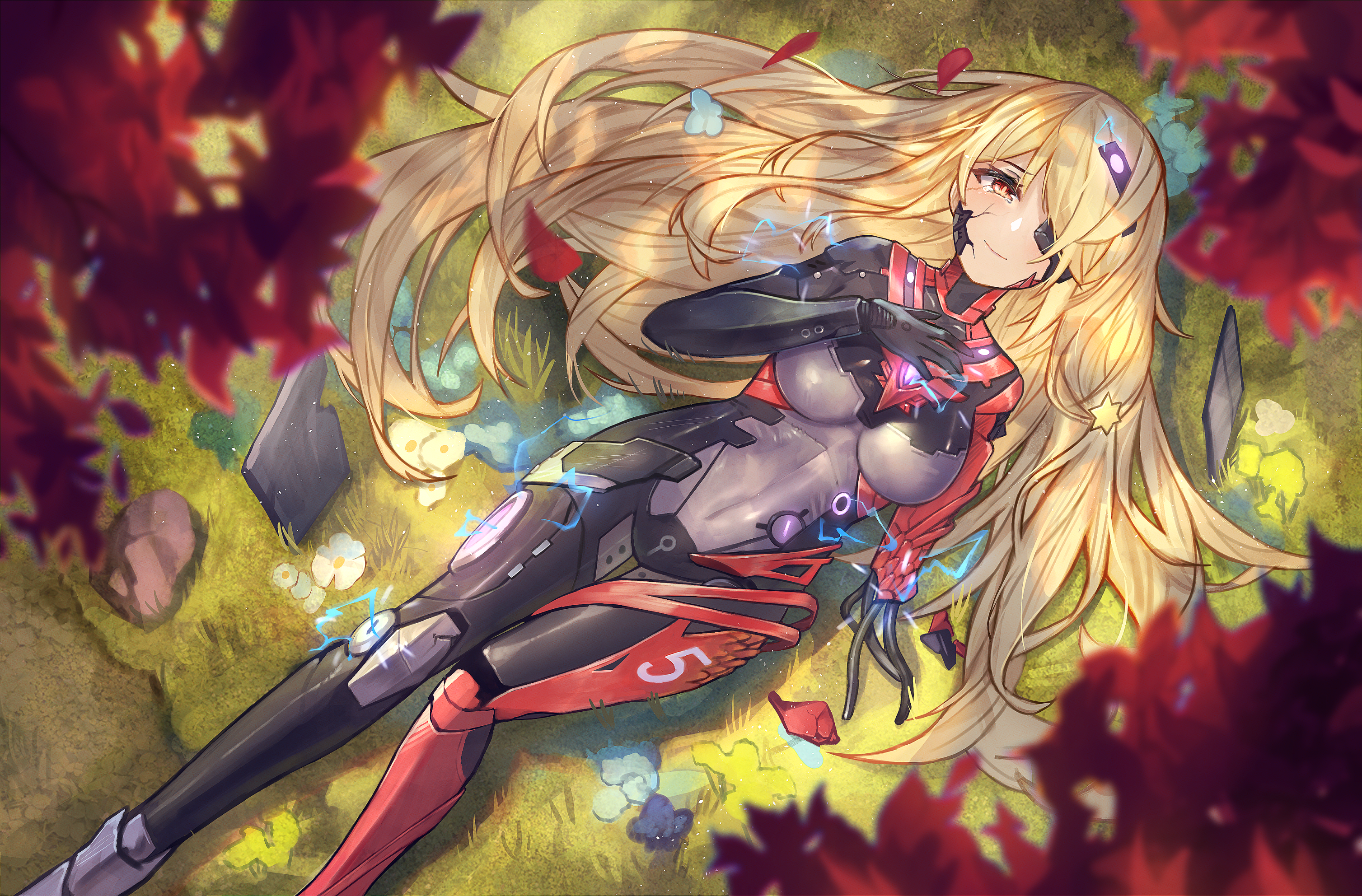Nemesis from Tower of Fantasy lying on grass HD Wallpaper